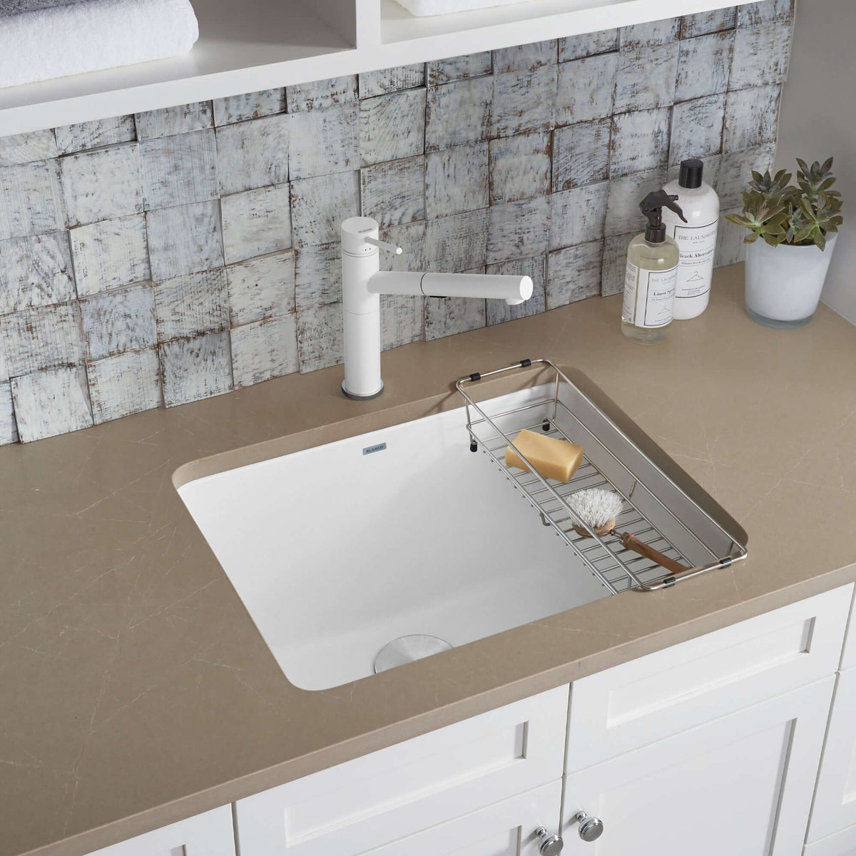 Alternate Image for Blanco Liven 25" Dual Mount Granite Composite Laundry Sink, Silgranit, White, 401927