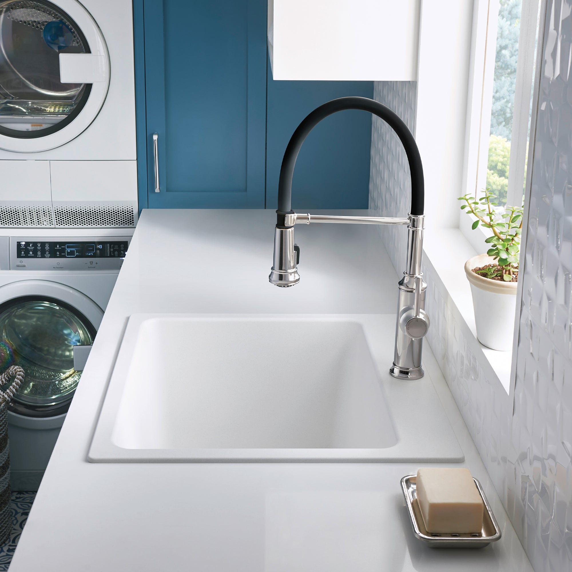 Alternate Image for Blanco Liven 25" Dual Mount Granite Composite Laundry Sink, Silgranit, White, 401927