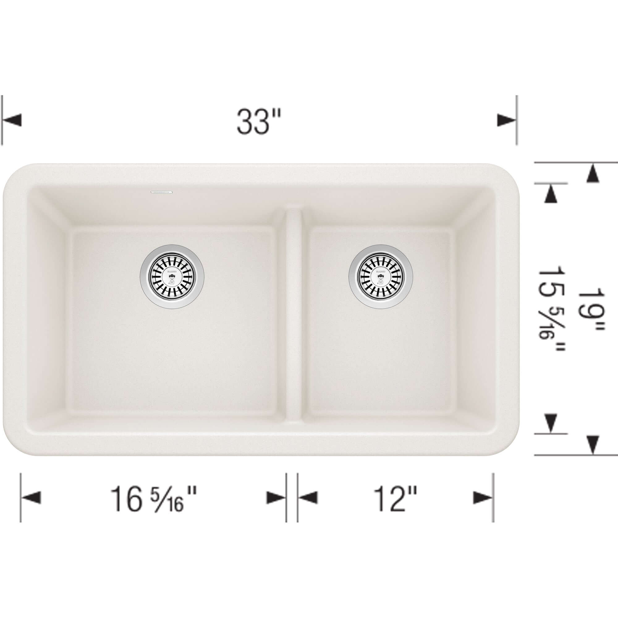 Alternate Image for Blanco Ikon 33" Granite Composite Farmhouse Sink, Silgranit, 60/40 Double Bowl, White, 402324