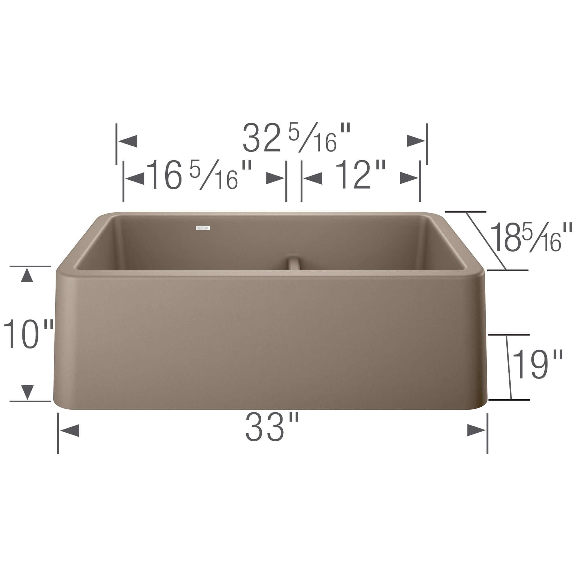 Alternate Image for Blanco Ikon 33" Granite Composite Farmhouse Sink, Silgranit, 60/40 Double Bowl, Truffle, 402329