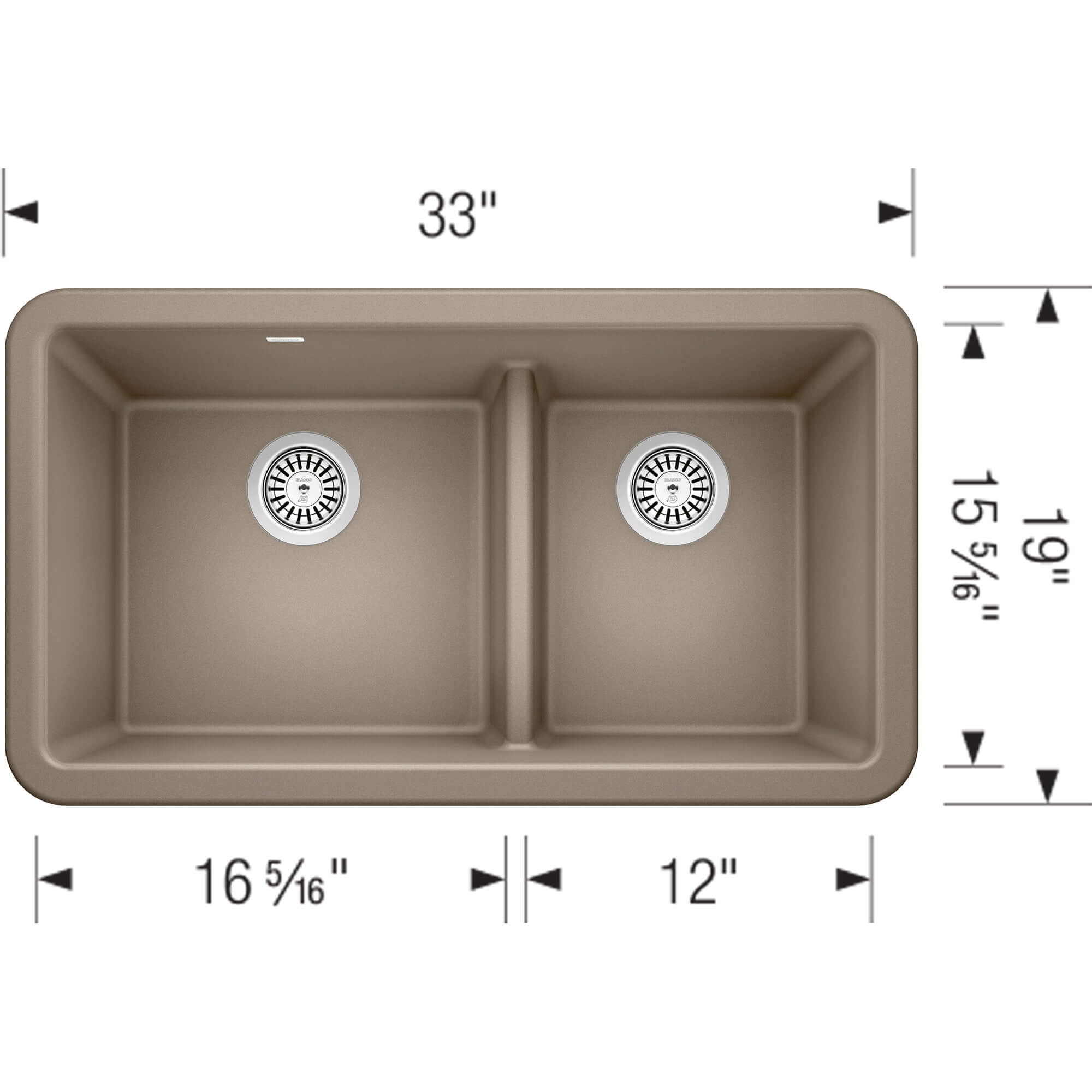 Alternate Image for Blanco Ikon 33" Granite Composite Farmhouse Sink, Silgranit, 60/40 Double Bowl, Truffle, 402329