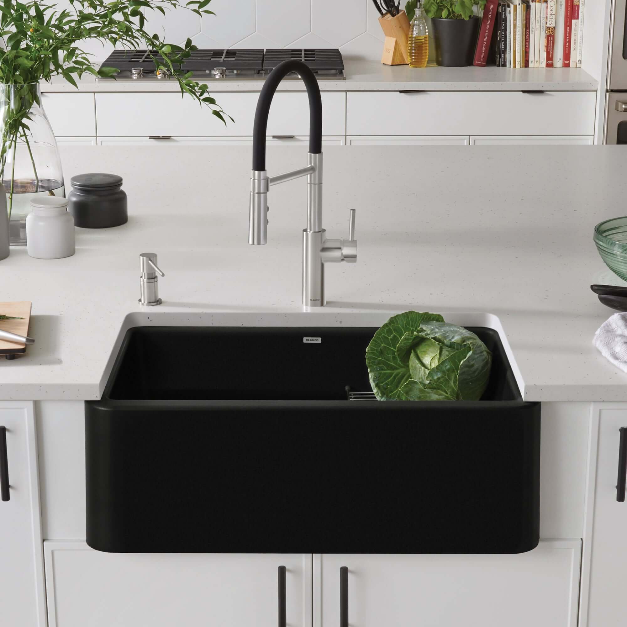 Blanco Ikon 30" Granite Composite Farmhouse Sink, Silgranit, Coal Black, 402576