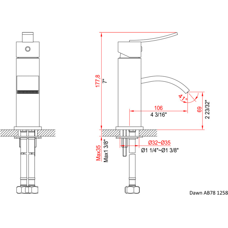Alternate Image for Dawn 7" 1.2 GPM Bathroom Faucet, Chrome, AB78 1258C