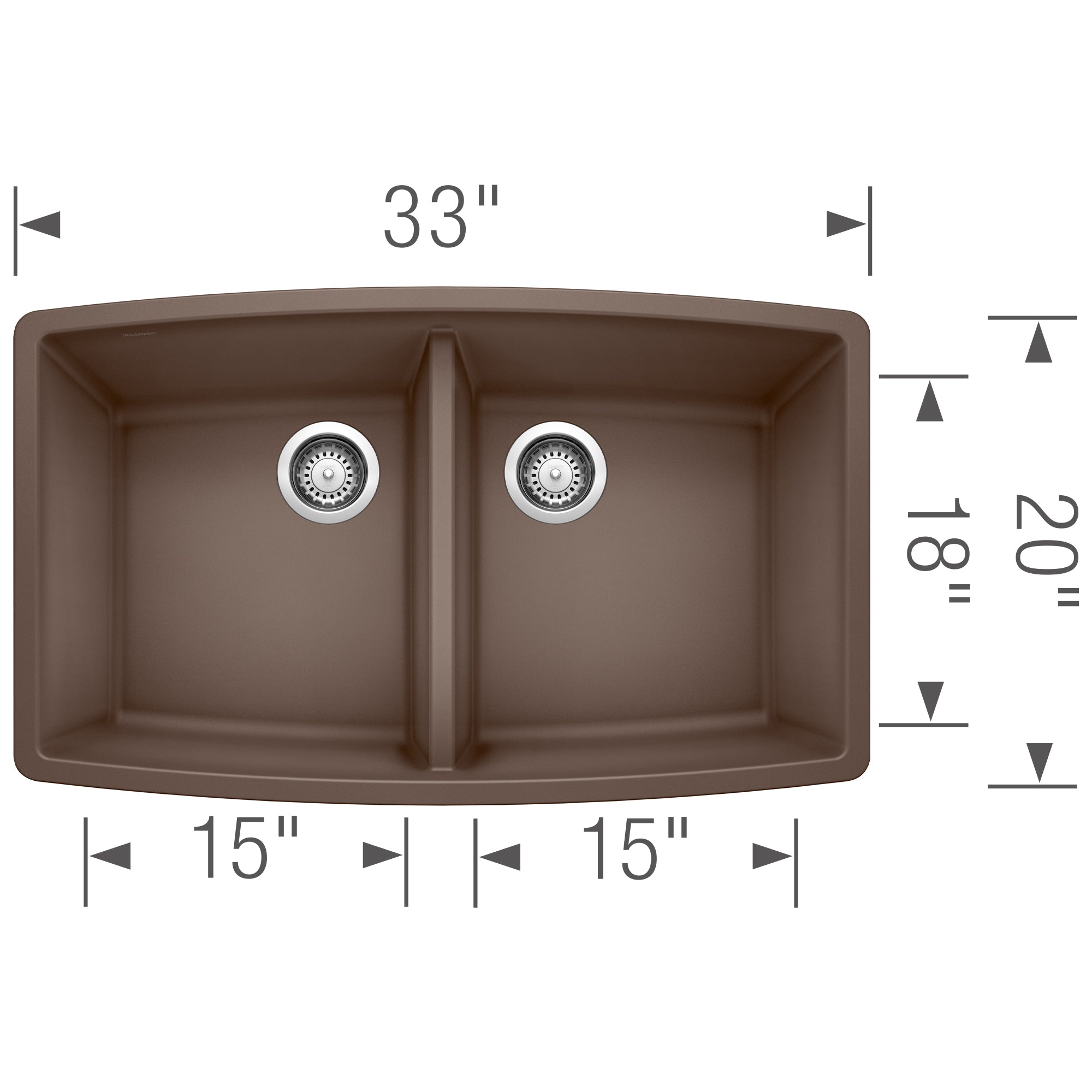 Blanco Performa 33" Undermount Granite Composite Kitchen Sink, Silgranit, 50/50 Double Bowl, Cafe, 440068