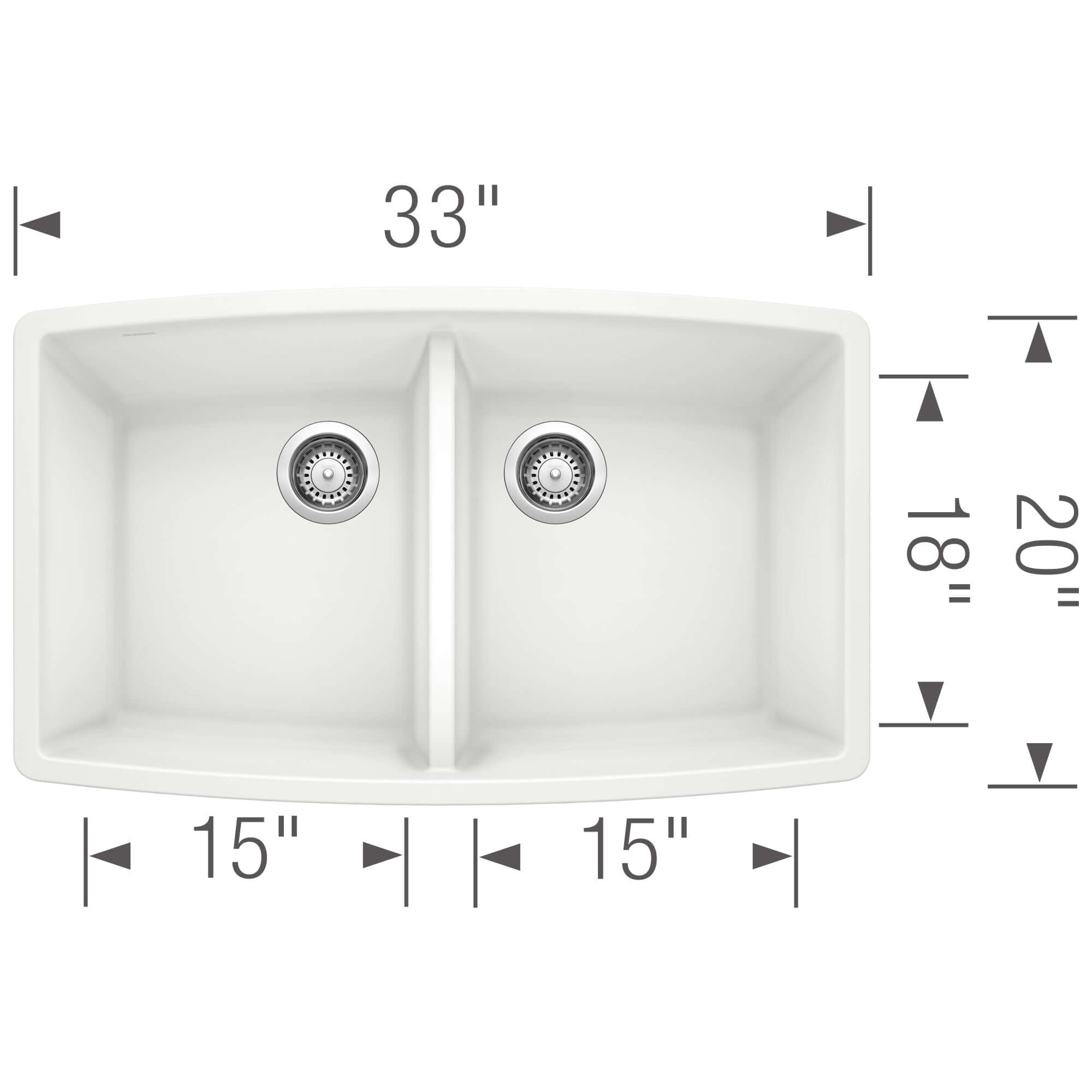 Alternate Image for Blanco Performa 33" Undermount Granite Composite Kitchen Sink, Silgranit, 50/50 Double Bowl, White, 440071