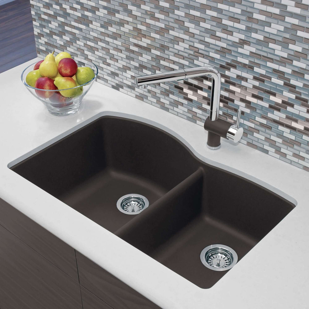 Alternate Image for Blanco Diamond 32" Undermount Granite Composite Kitchen Sink, Silgranit, 60/40 Double Bowl, Cafe, 440177