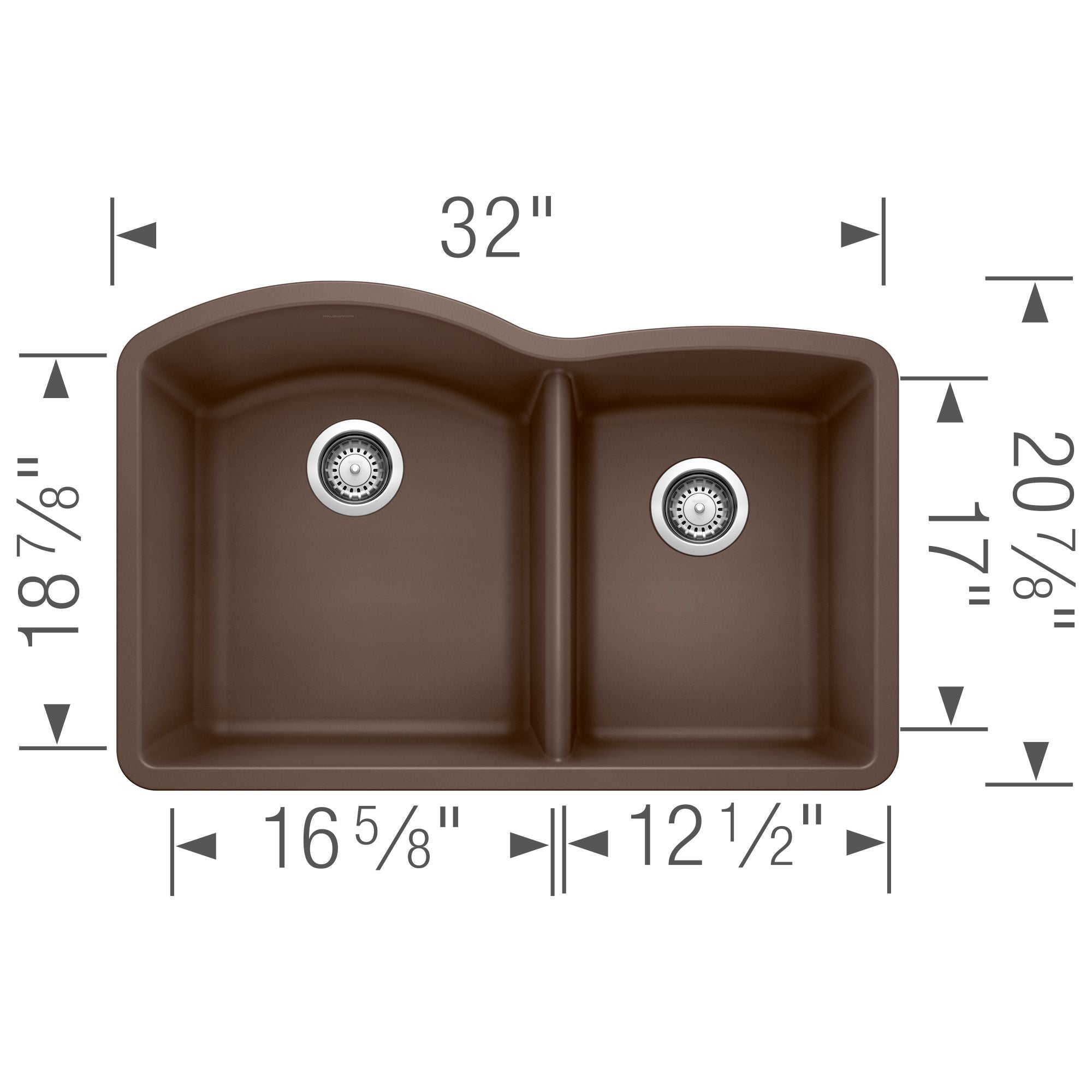 Alternate Image for Blanco Diamond 32" Undermount Granite Composite Kitchen Sink, Silgranit, 60/40 Double Bowl, Cafe, 440177