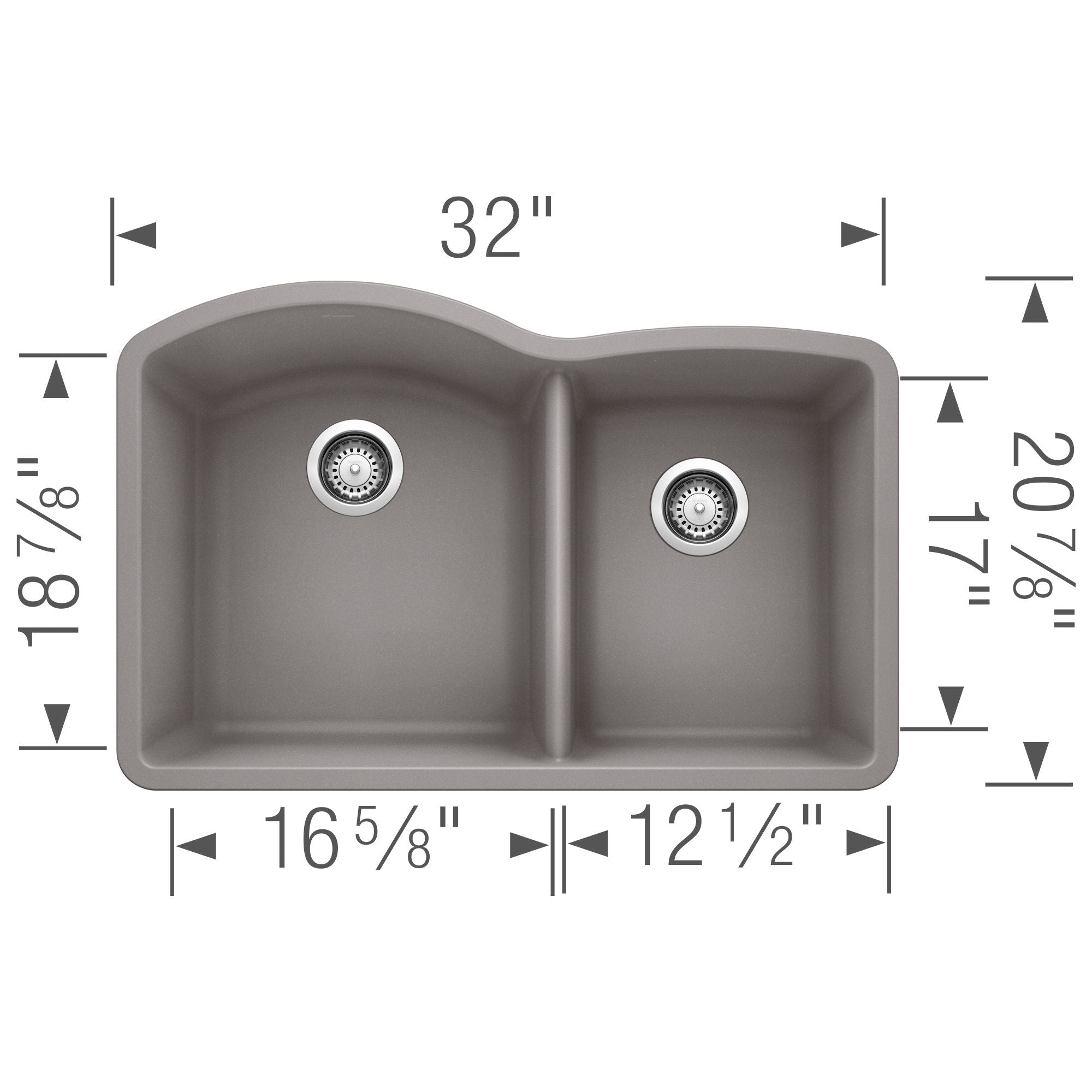 Alternate Image for Blanco Diamond 32" Undermount Granite Composite Kitchen Sink, Silgranit, 60/40 Double Bowl, Metallic Gray, 440178