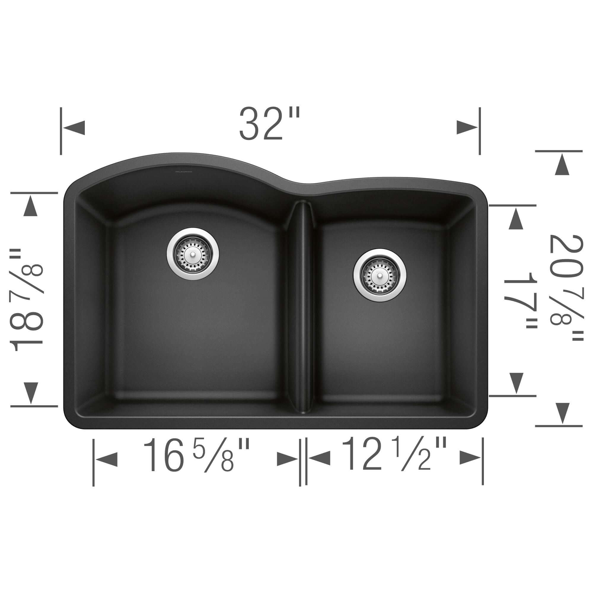 Alternate Image for Blanco Diamond 32" Undermount Granite Composite Kitchen Sink, Silgranit, 60/40 Double Bowl, Anthracite, 440179