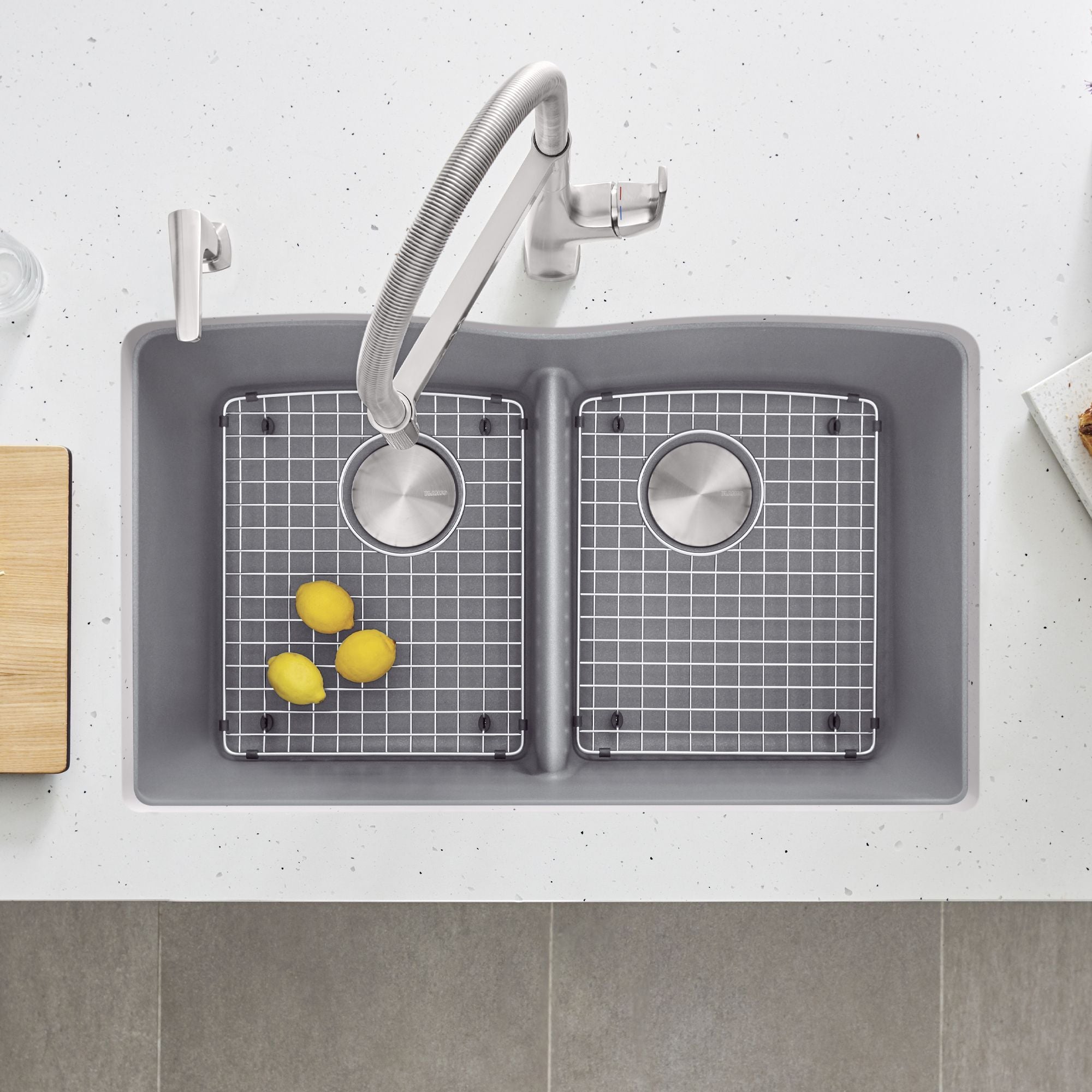 Blanco Diamond 32" Undermount Granite Composite Kitchen Sink, Silgranit, 50/50 Double Bowl, Metallic Gray, 440183