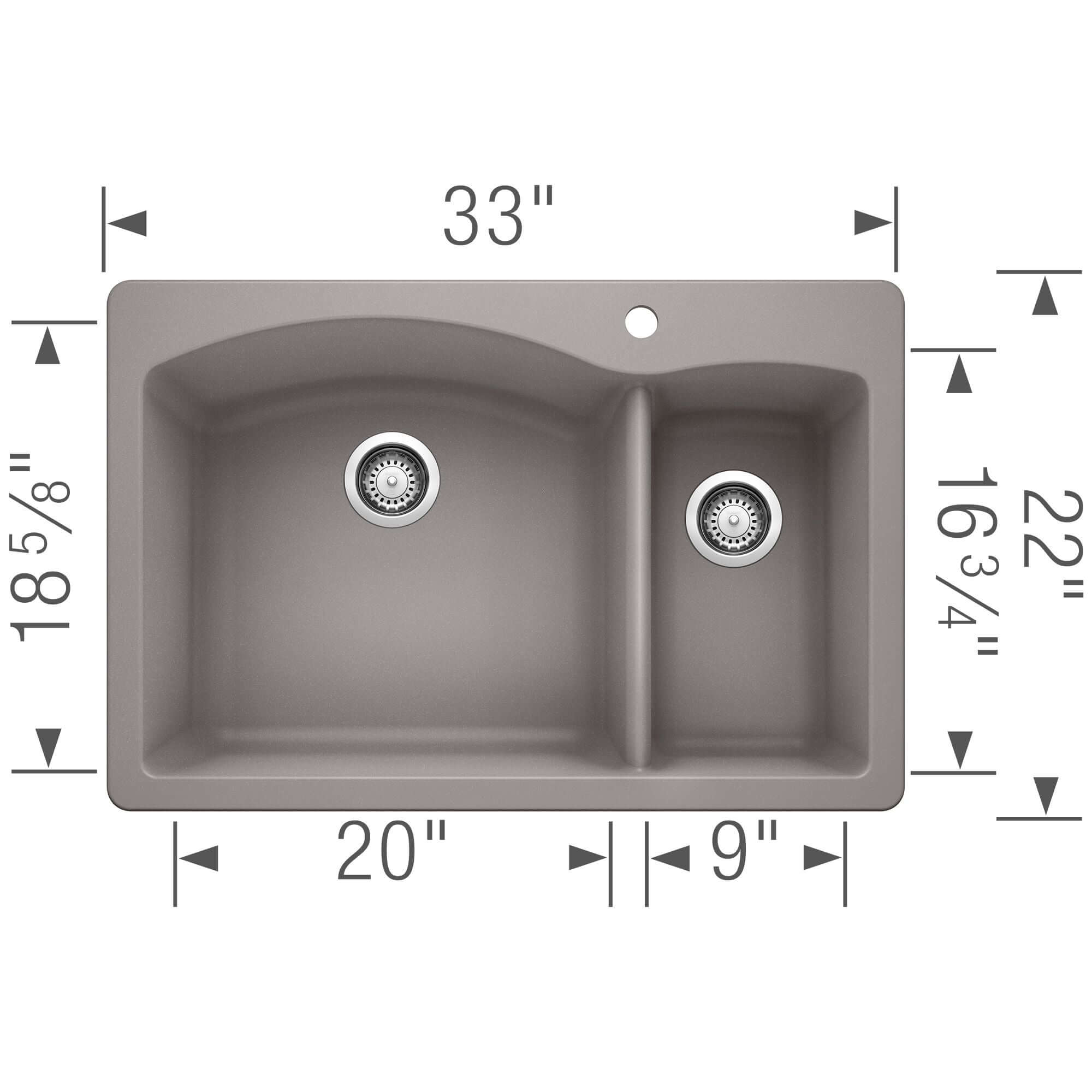 Alternate Image for Blanco Diamond 33" Dual Mount Granite Composite Kitchen Sink, Silgranit, 70/30 Double Bowl, Metallic Gray, 440198