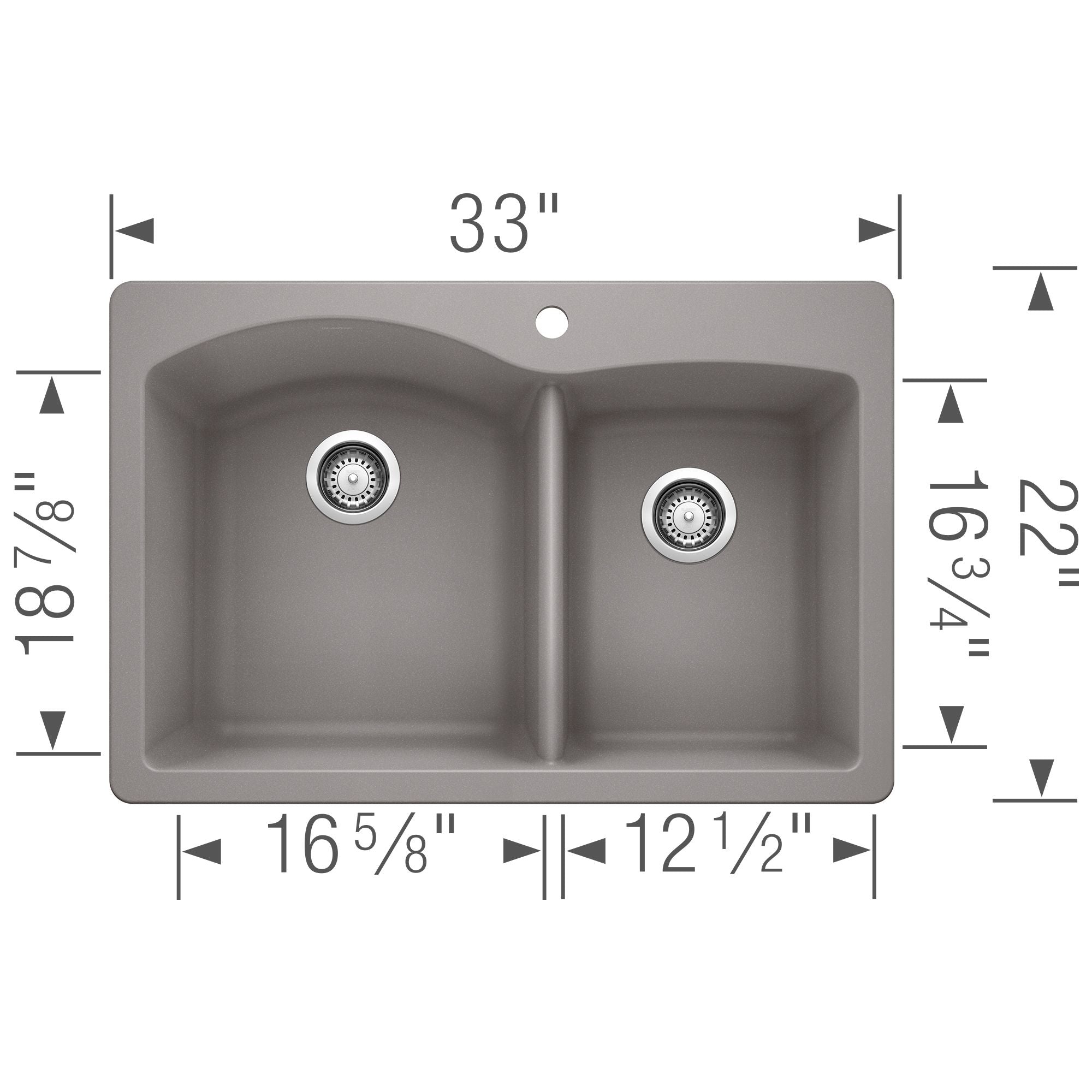 Blanco Diamond 33" Dual Mount Granite Composite Kitchen Sink, Silgranit, 60/40 Double Bowl, Metallic Gray, 440214
