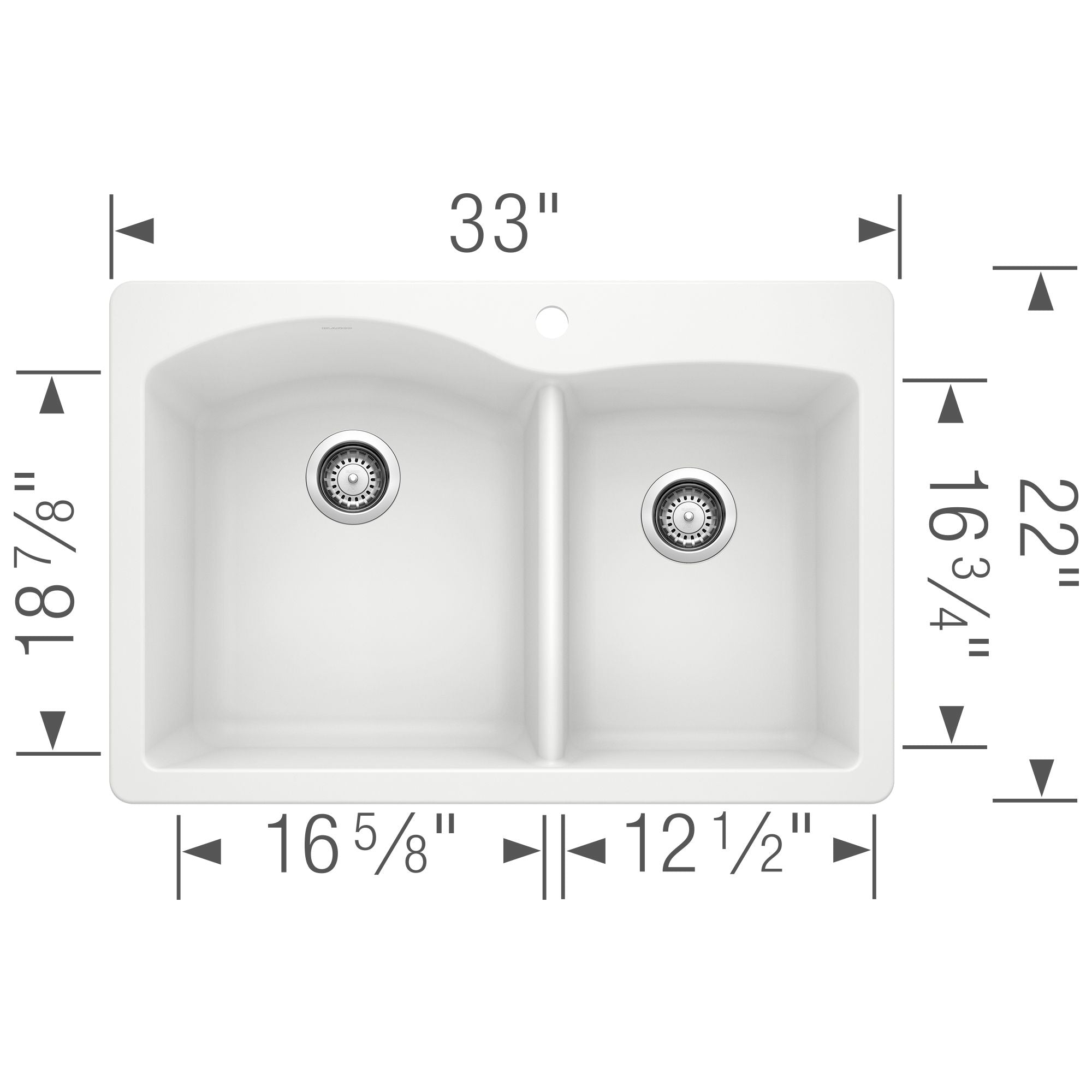 Alternate Image for Blanco Diamond 33" Dual Mount Granite Composite Kitchen Sink, Silgranit, 60/40 Double Bowl, White, 440216