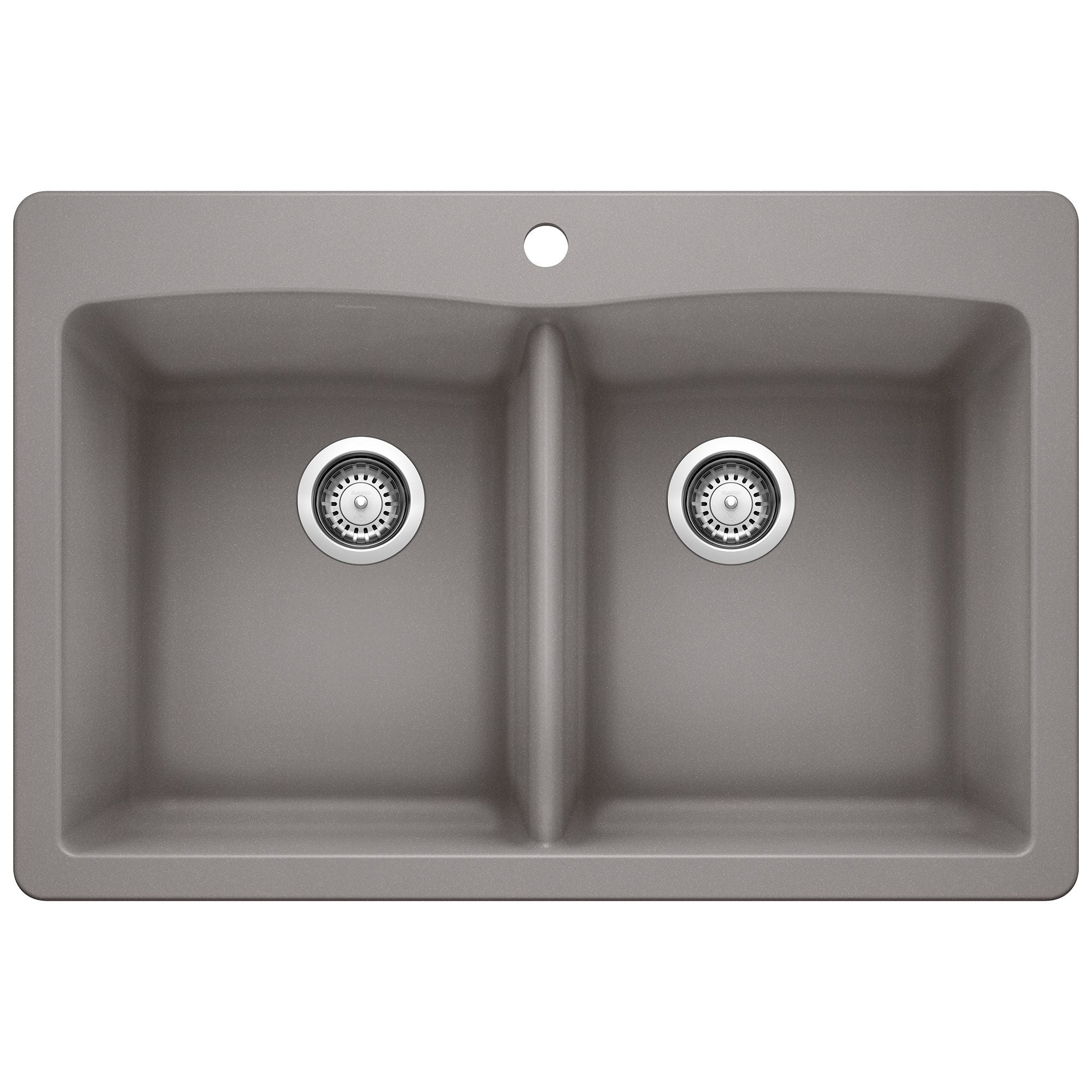 Blanco Diamond 33" Dual Mount Granite Composite Kitchen Sink, Silgranit, 50/50 Double Bowl, Metallic Gray, 440219