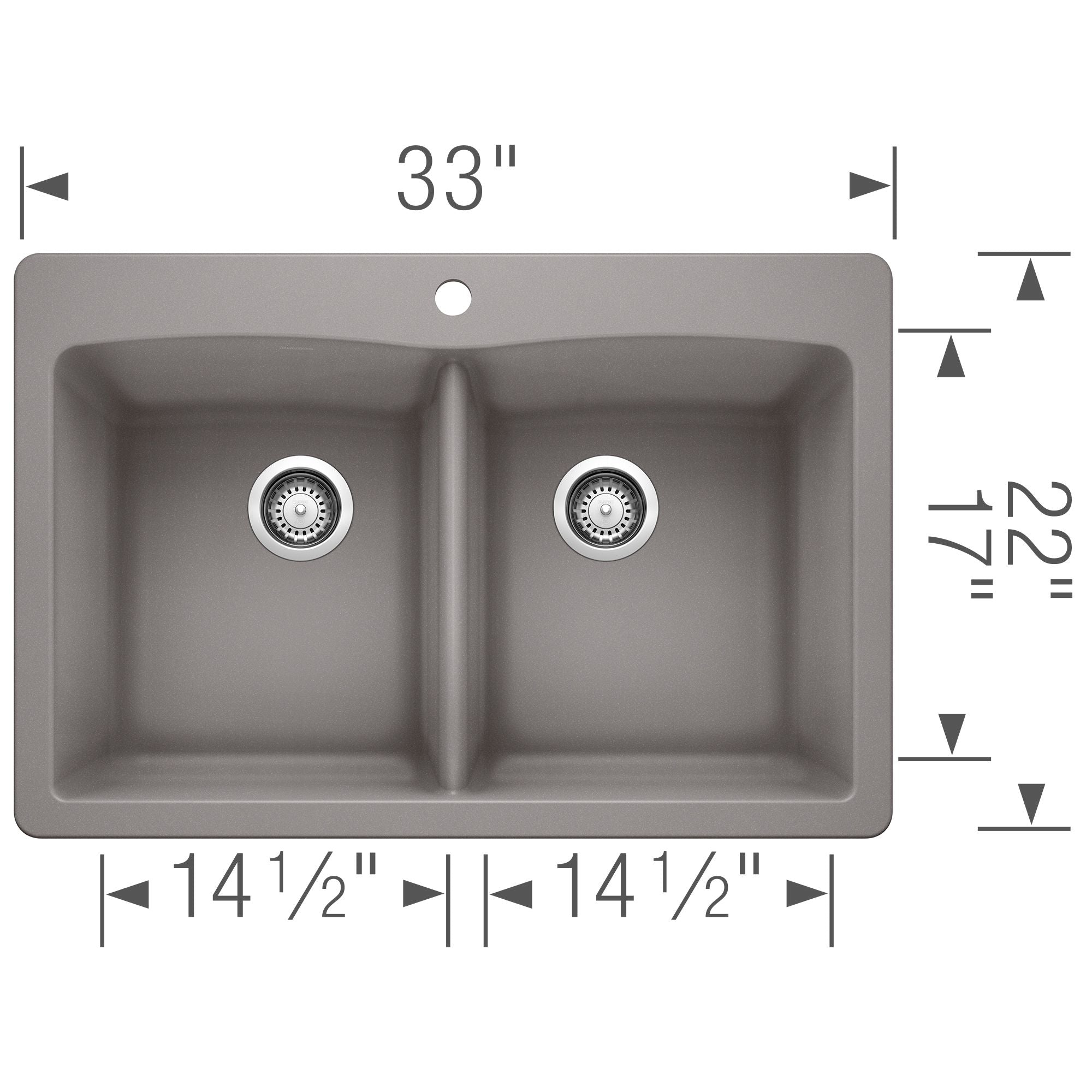 Alternate Image for Blanco Diamond 33" Dual Mount Granite Composite Kitchen Sink, Silgranit, 50/50 Double Bowl, Metallic Gray, 440219
