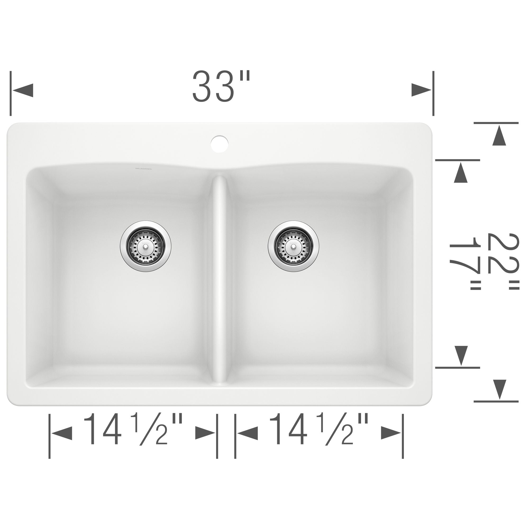 Blanco Diamond 33" Dual Mount Granite Composite Kitchen Sink, Silgranit, 50/50 Double Bowl, White, 440221