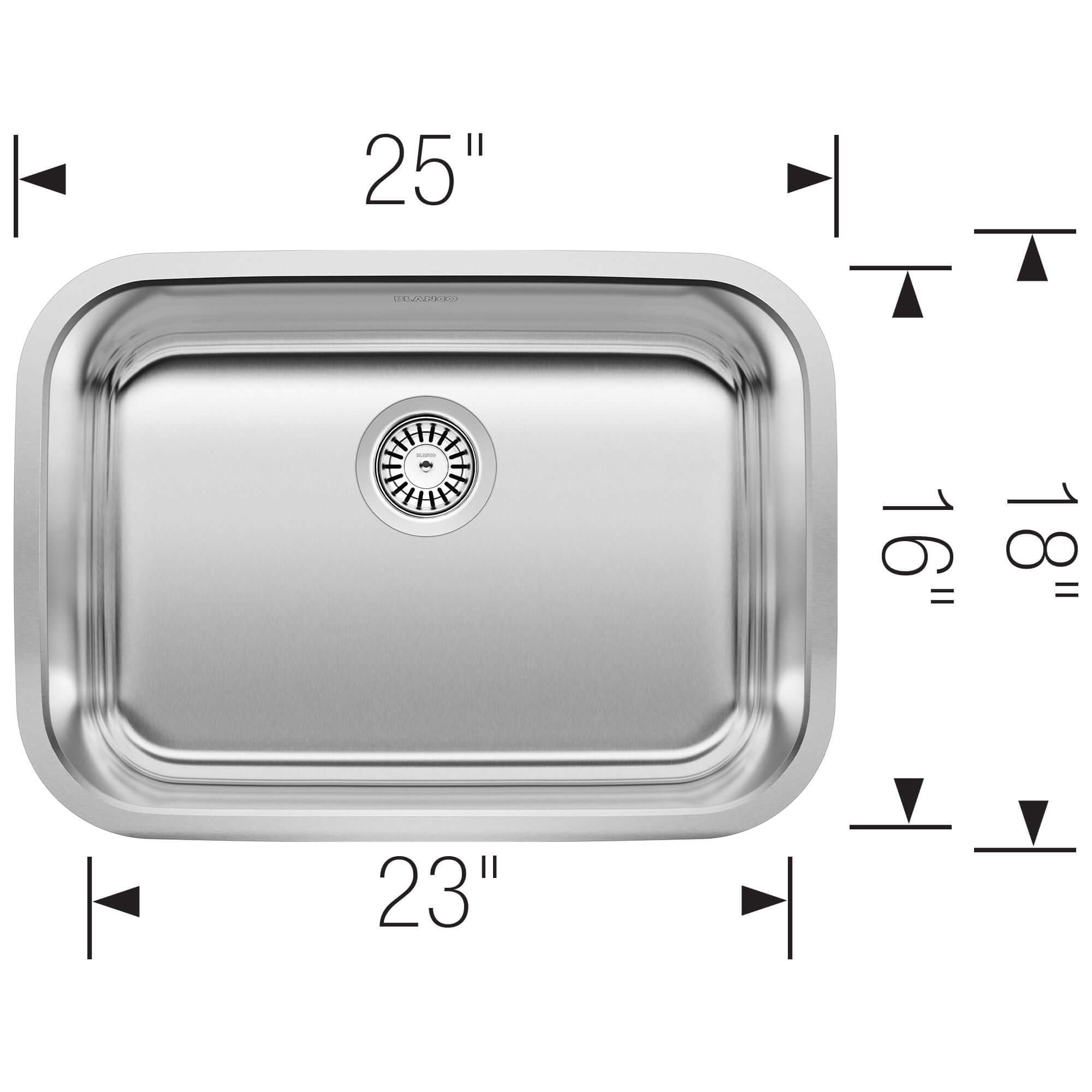 Alternate Image for Blanco Stellar 25" Undermount Stainless Steel Kitchen Sink, 18 Gauge, Brushed Finish, 441025