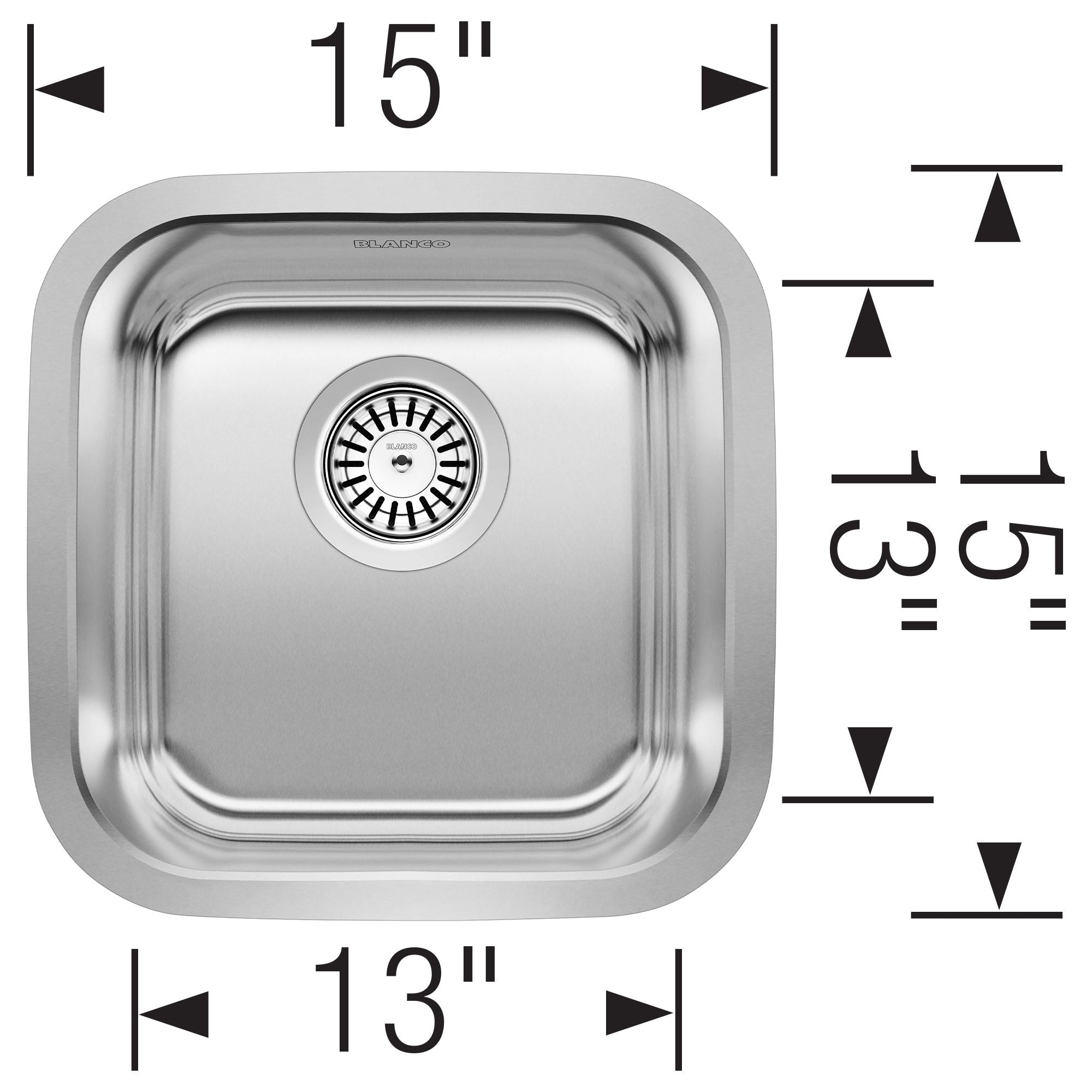 Alternate Image for Blanco Stellar 15" Square Stainless Steel Bar/Prep Sink, 18 Gauge, Brushed Finish, 441026