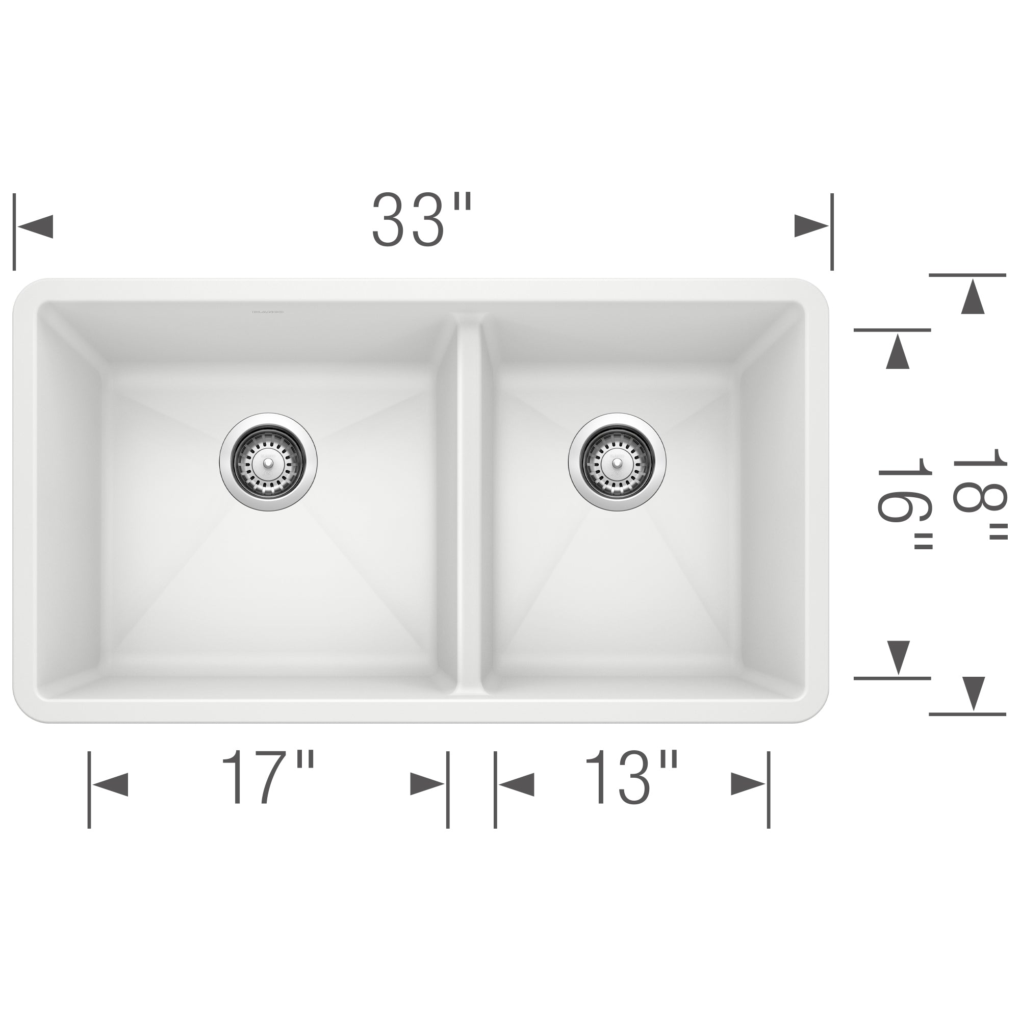 Blanco Precis 33" Undermount Granite Composite Kitchen Sink, Silgranit, 60/40 Double Bowl, White, 441125