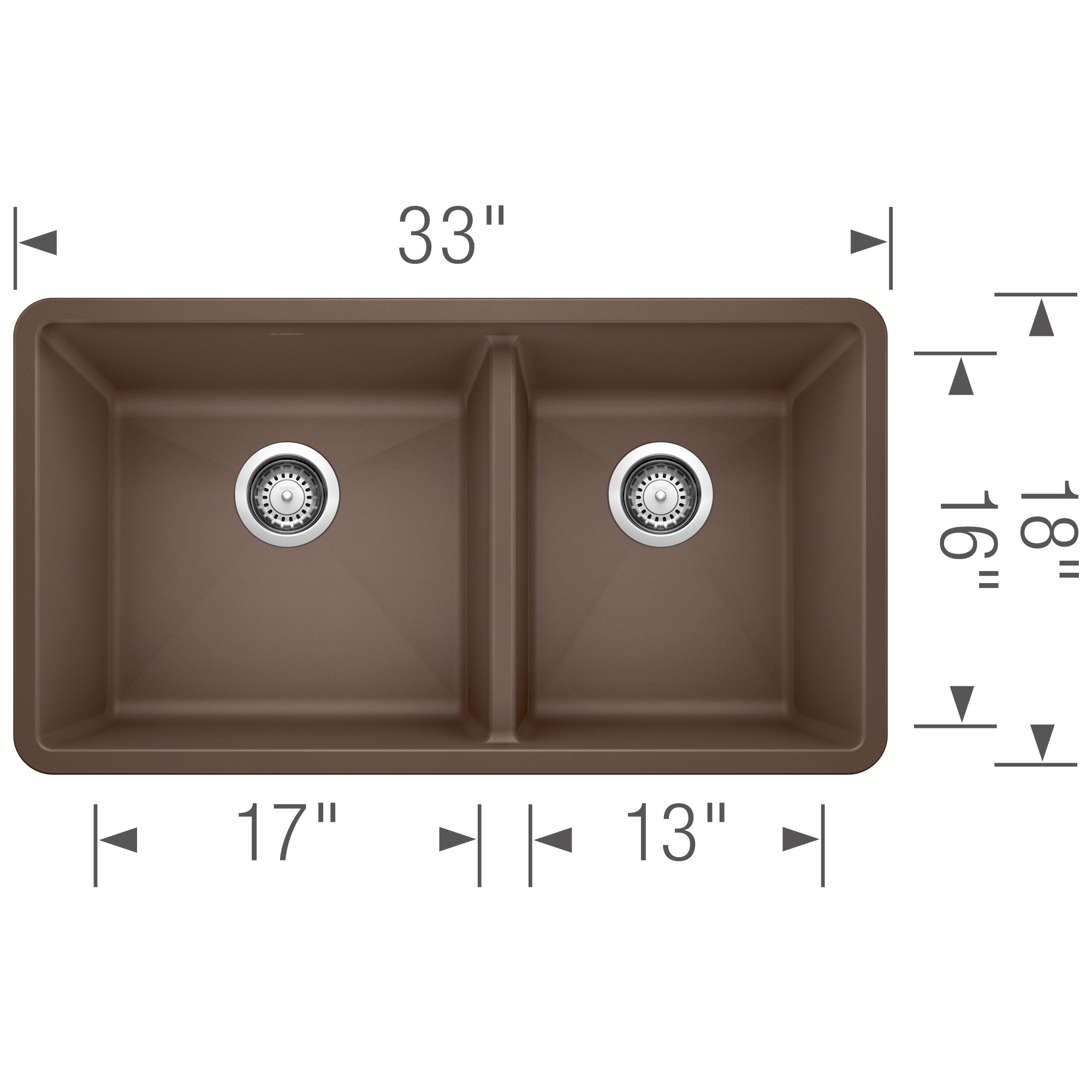 Blanco Precis 33" Undermount Granite Composite Kitchen Sink, Silgranit, 60/40 Double Bowl, Cafe, 441129
