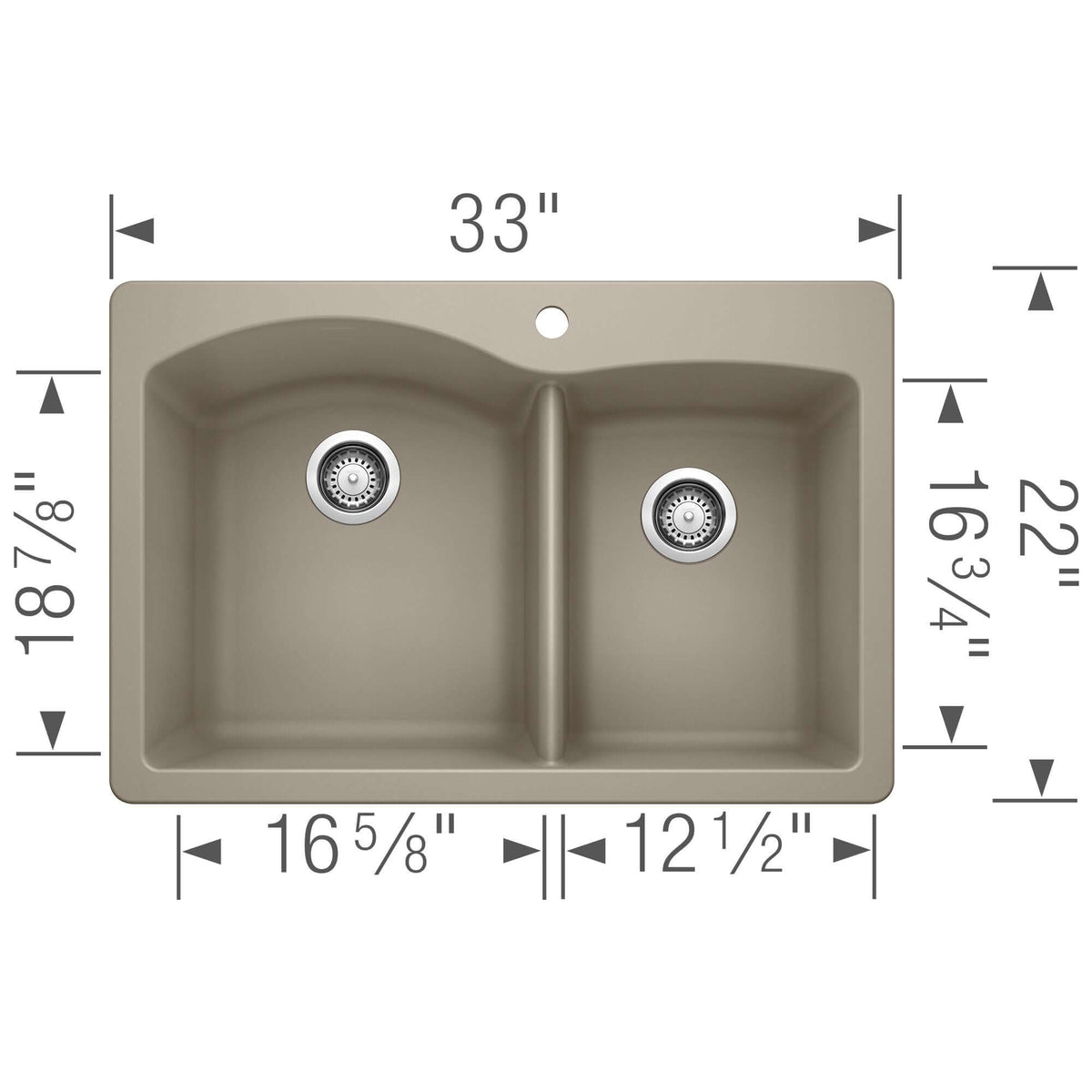 Alternate Image for Blanco Diamond 33" Dual Mount Granite Composite Kitchen Sink, Silgranit, 60/40 Double Bowl, Truffle, 441283