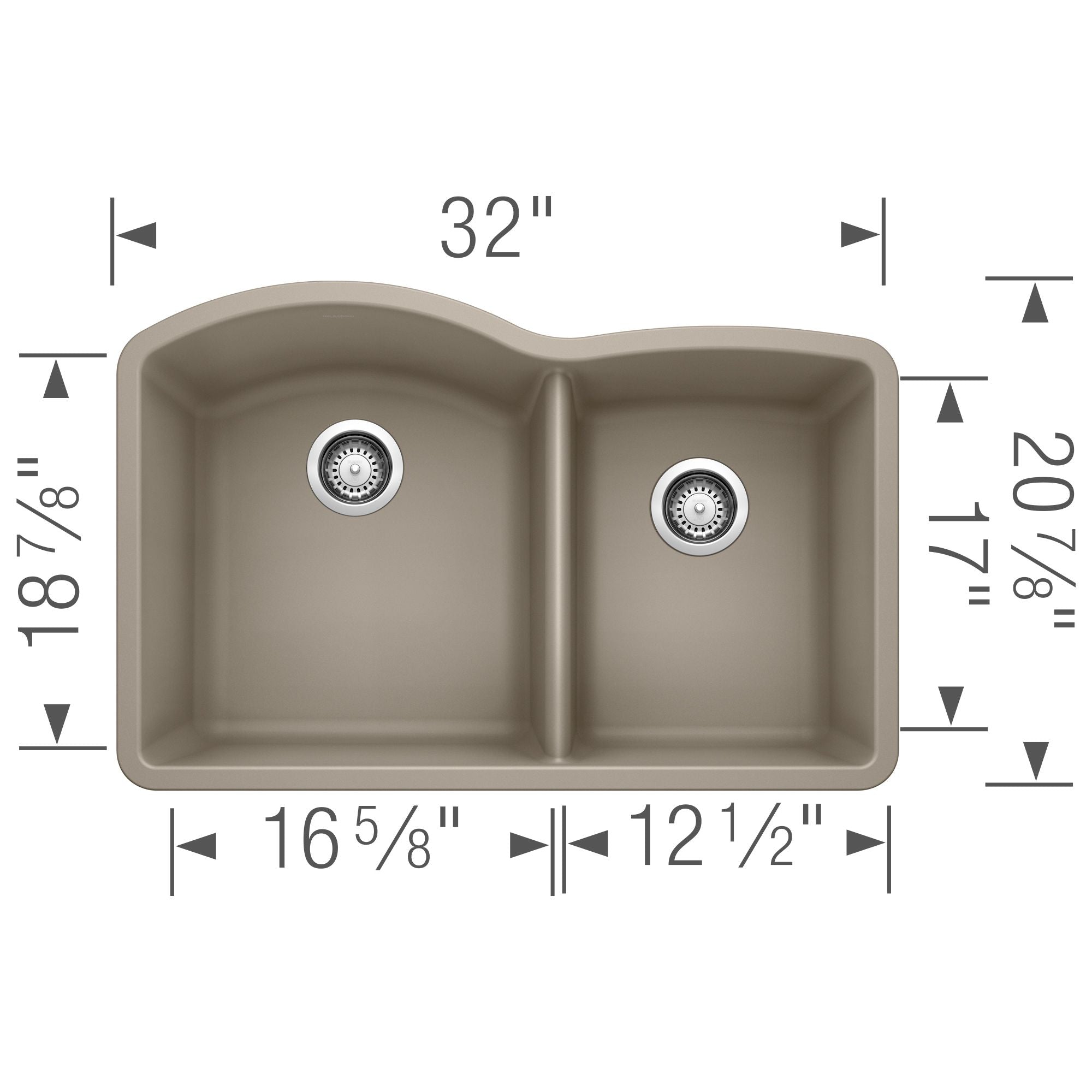 Blanco Diamond 32" Undermount Granite Composite Kitchen Sink, Silgranit, 60/40 Double Bowl, Truffle, 441284