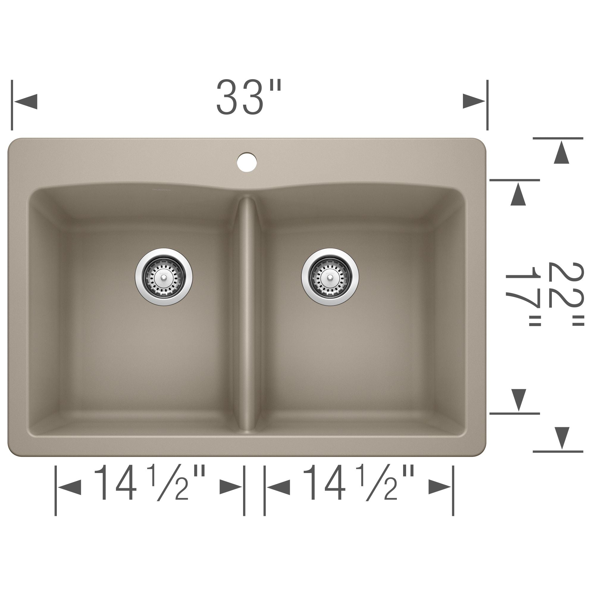 Alternate Image for Blanco Diamond 33" Dual Mount Granite Composite Kitchen Sink, Silgranit, 50/50 Double Bowl, Truffle, 441285