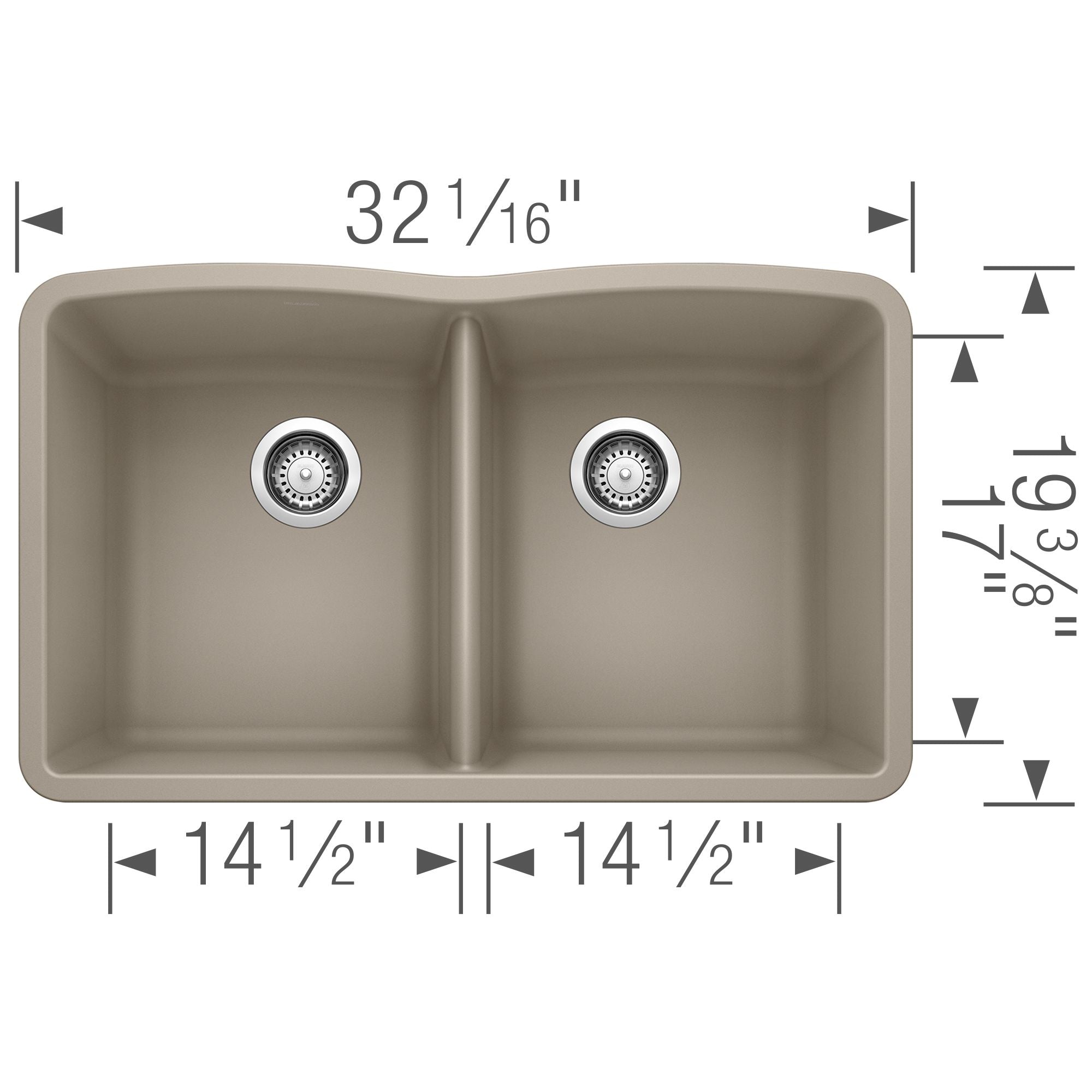 Blanco Diamond 32" Undermount Granite Composite Kitchen Sink, Silgranit, 50/50 Double Bowl, Truffle, 441286