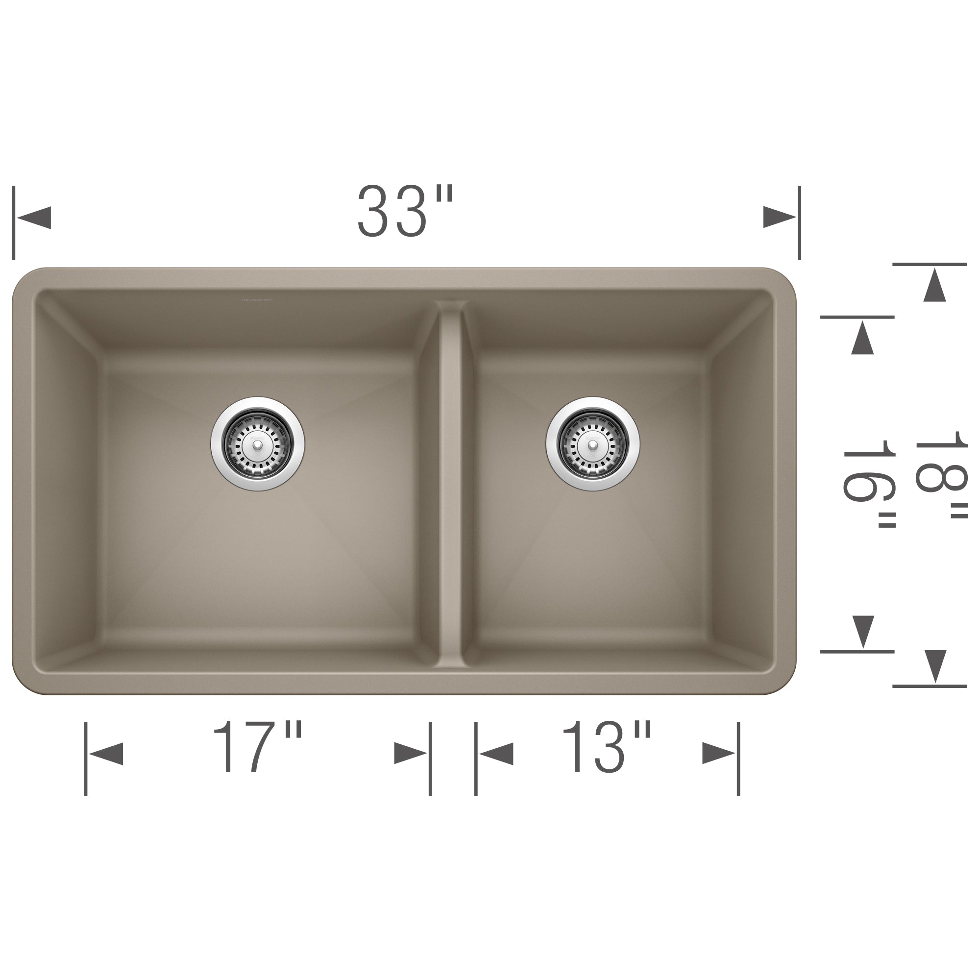 Blanco Precis 33" Undermount Granite Composite Kitchen Sink, Silgranit, 60/40 Double Bowl, Truffle, 441296