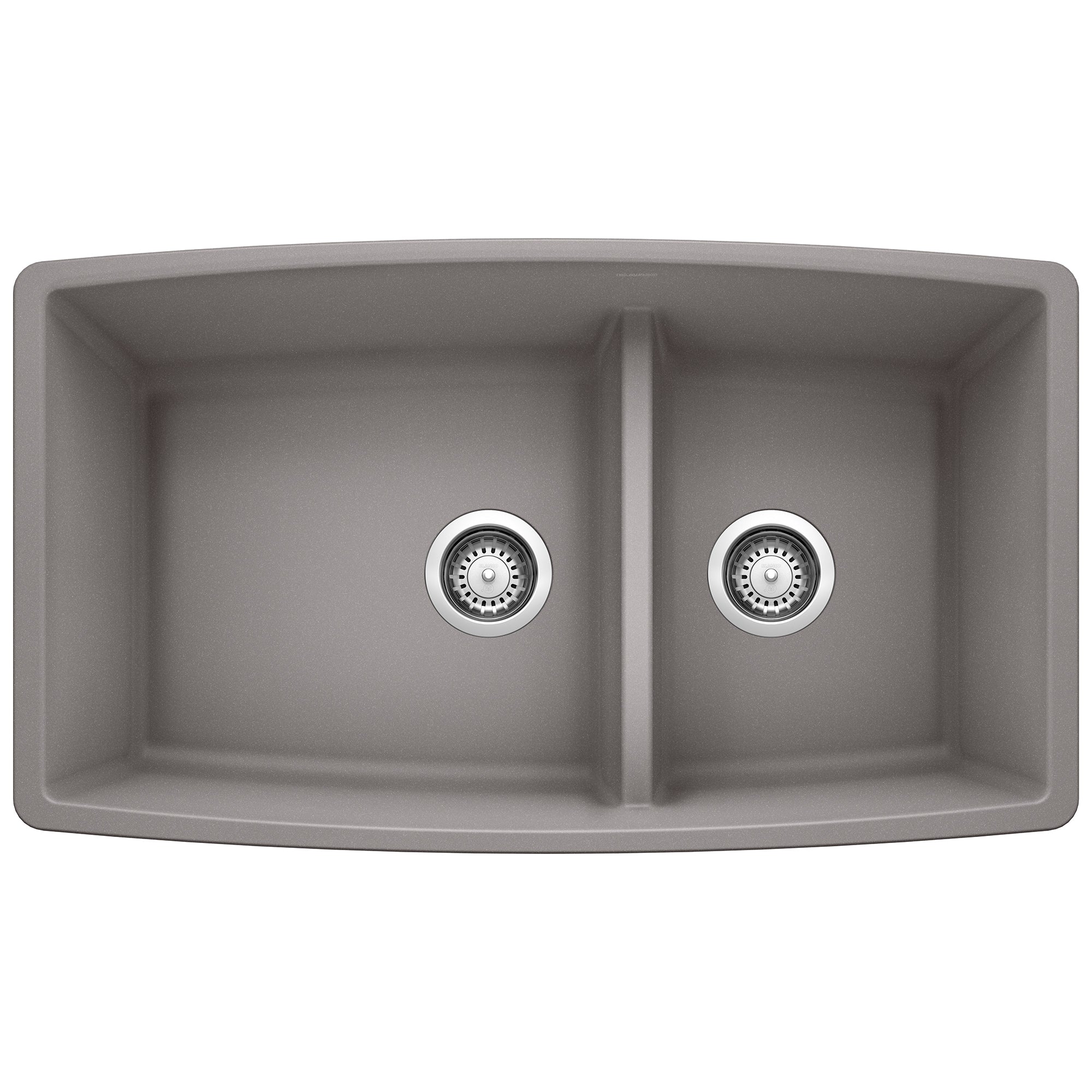 Blanco Performa 33" Undermount Granite Composite Kitchen Sink, Silgranit, 60/40 Double Bowl, Metallic Gray, 441309