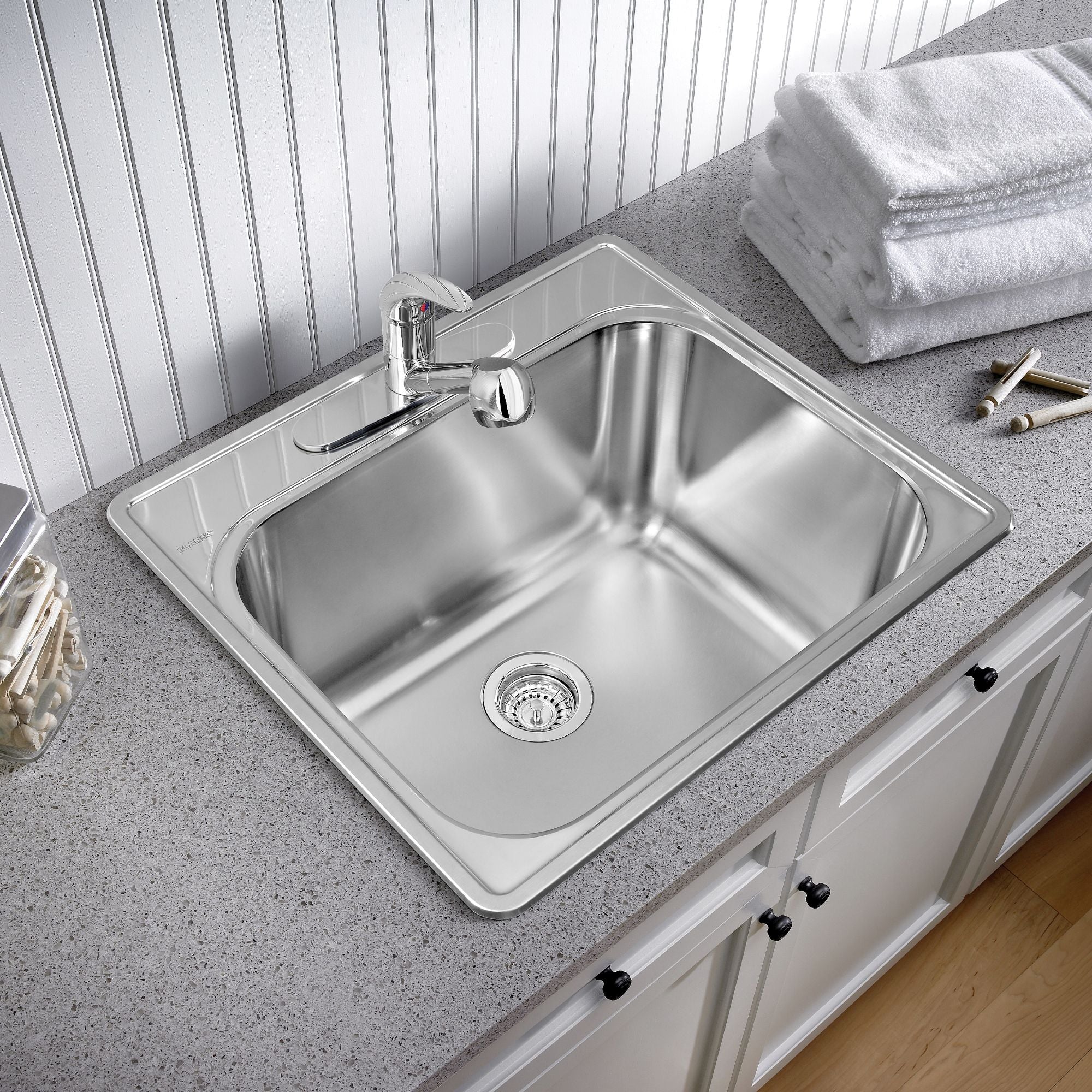 Blanco Essential 25" Drop In/Topmount Stainless Steel Laundry Sink, 20 Gauge, 441400