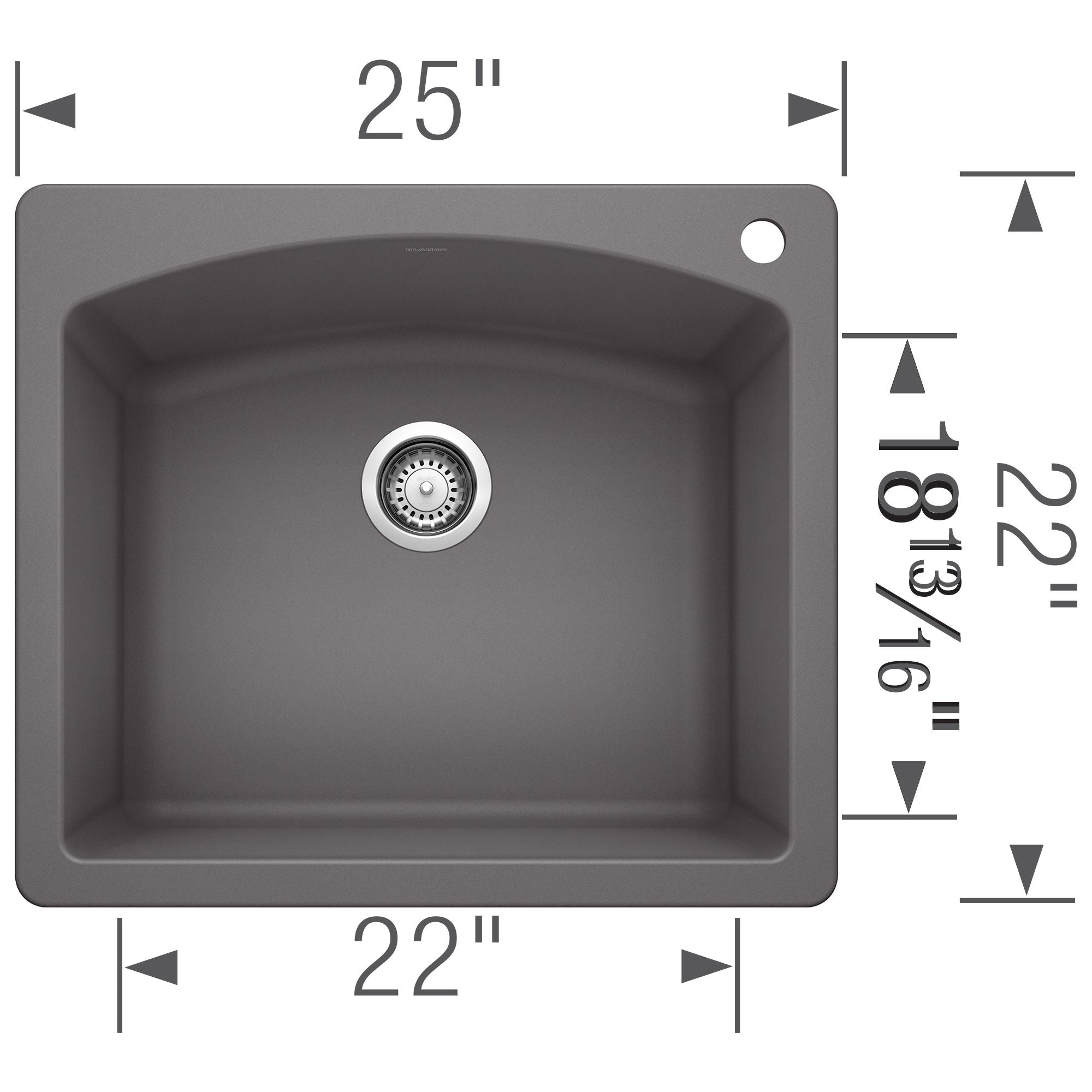 Blanco Diamond 25" Dual Mount Granite Composite Kitchen Sink, Silgranit, Cinder, 441463