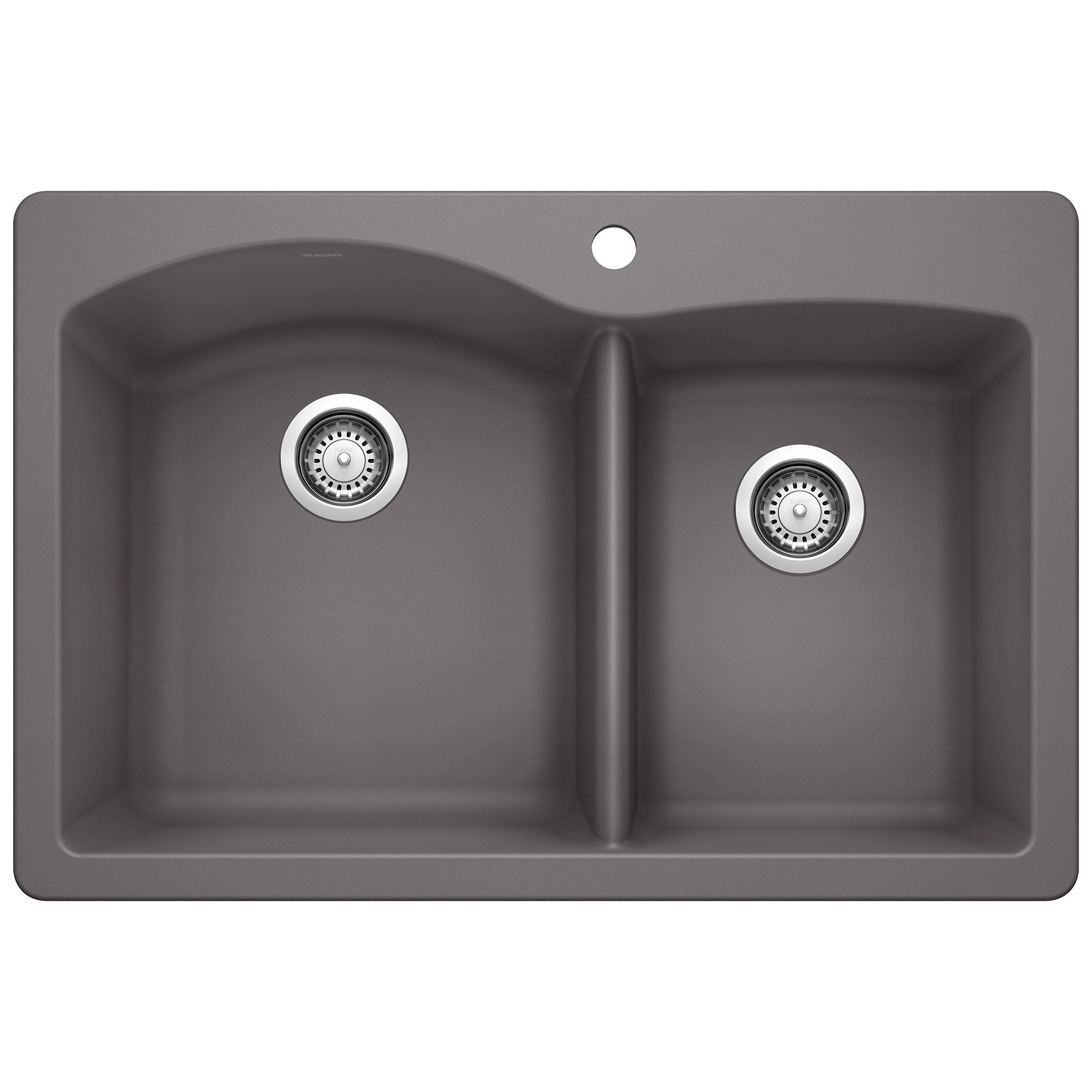 Blanco Diamond 33" Dual Mount Granite Composite Kitchen Sink, Silgranit, 60/40 Double Bowl, Cinder, 441465
