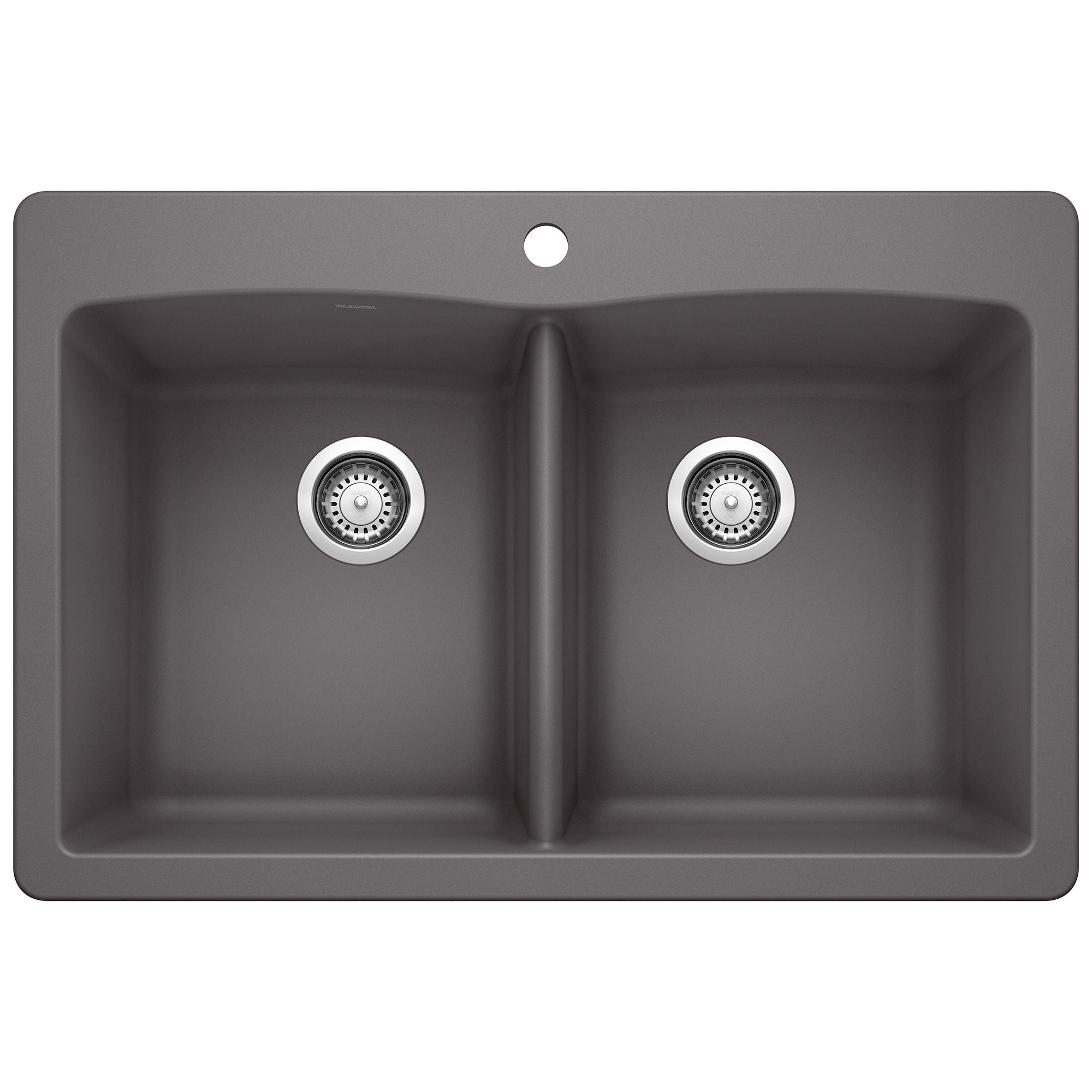 Blanco Diamond 33" Dual Mount Granite Composite Kitchen Sink, Silgranit, 50/50 Double Bowl, Cinder, 441466
