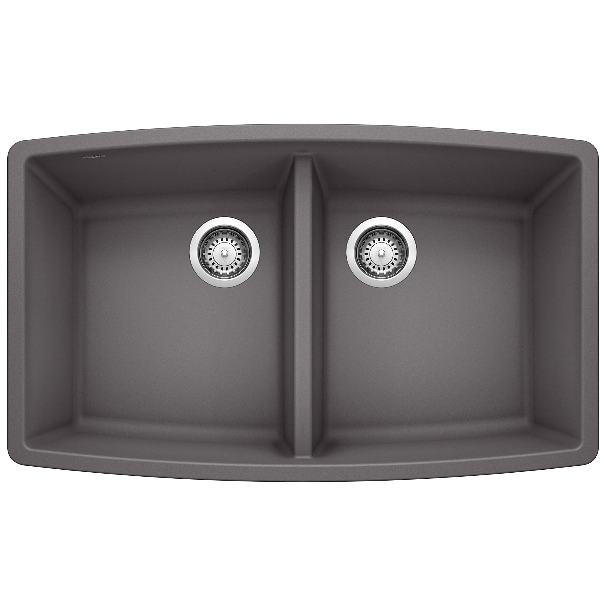 Blanco Performa 33" Undermount Granite Composite Kitchen Sink, Silgranit, 50/50 Double Bowl, Cinder, 441473