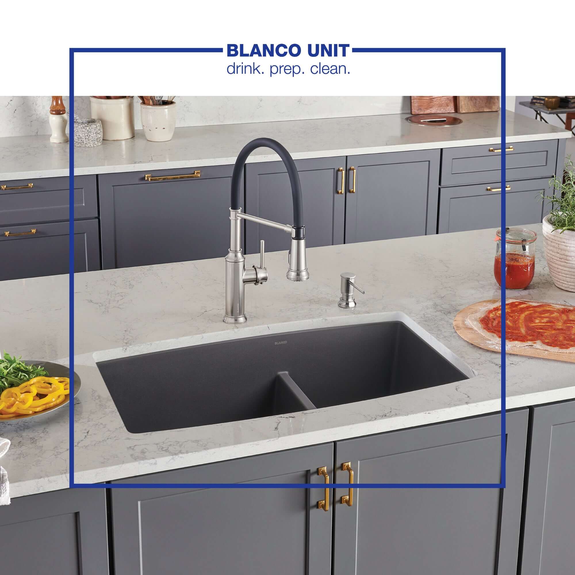 Alternate Image for Blanco Performa 33" Undermount Granite Composite Kitchen Sink, Silgranit, 60/40 Double Bowl, Cinder, 441474