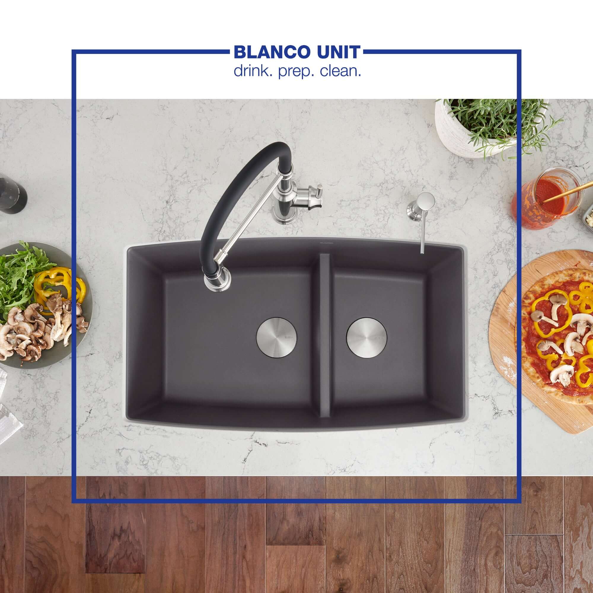 Alternate Image for Blanco Performa 33" Undermount Granite Composite Kitchen Sink, Silgranit, 60/40 Double Bowl, Cinder, 441474