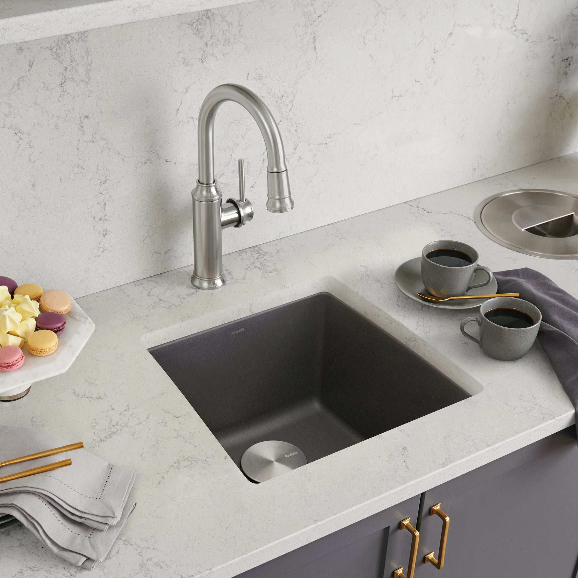 Alternate Image for Blanco Performa 18" Rectangle Granite Composite Bar/Prep Sink, Silgranit, Cinder, 441475
