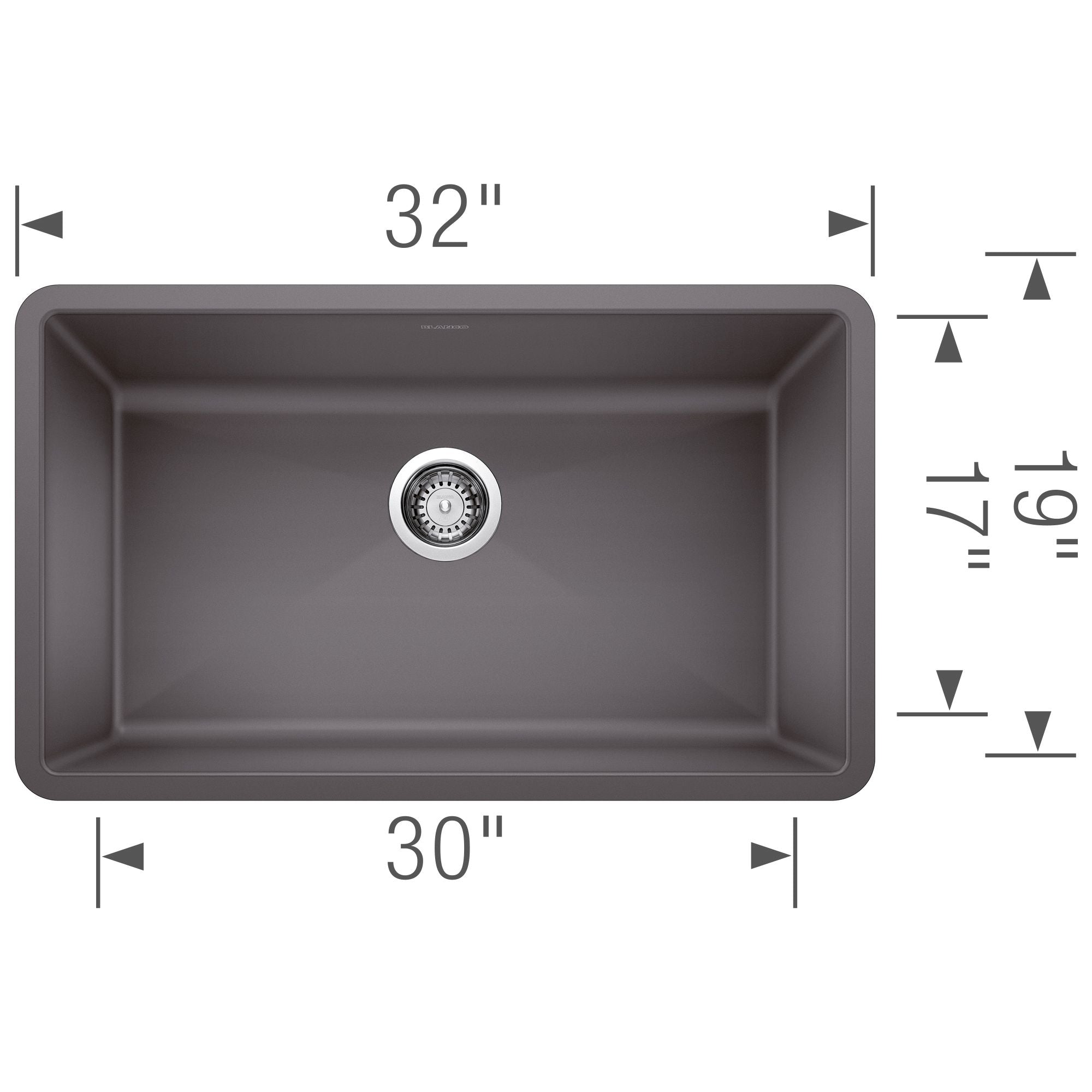 Blanco Precis 32" Undermount Granite Composite Kitchen Sink, Silgranit, Cinder, 441478