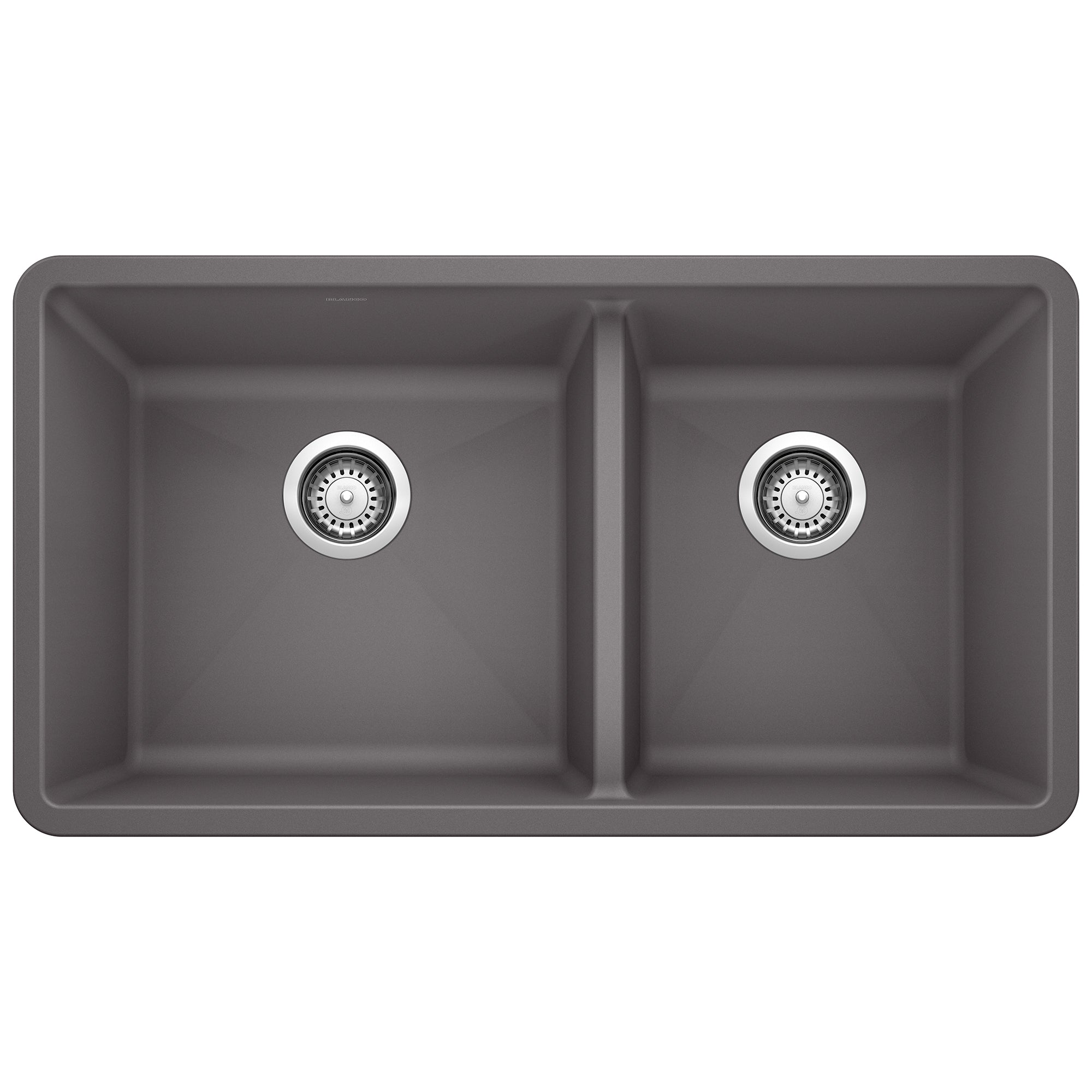 Blanco Precis 33" Undermount Granite Composite Kitchen Sink, Silgranit, 60/40 Double Bowl, Cinder, 441479