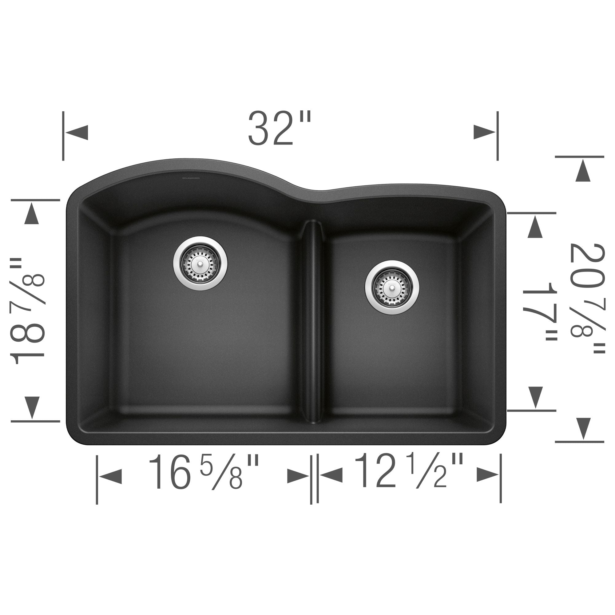 Blanco Diamond 32" Undermount Granite Composite Kitchen Sink, Silgranit, 60/40 Double Bowl, Anthracite, 441590