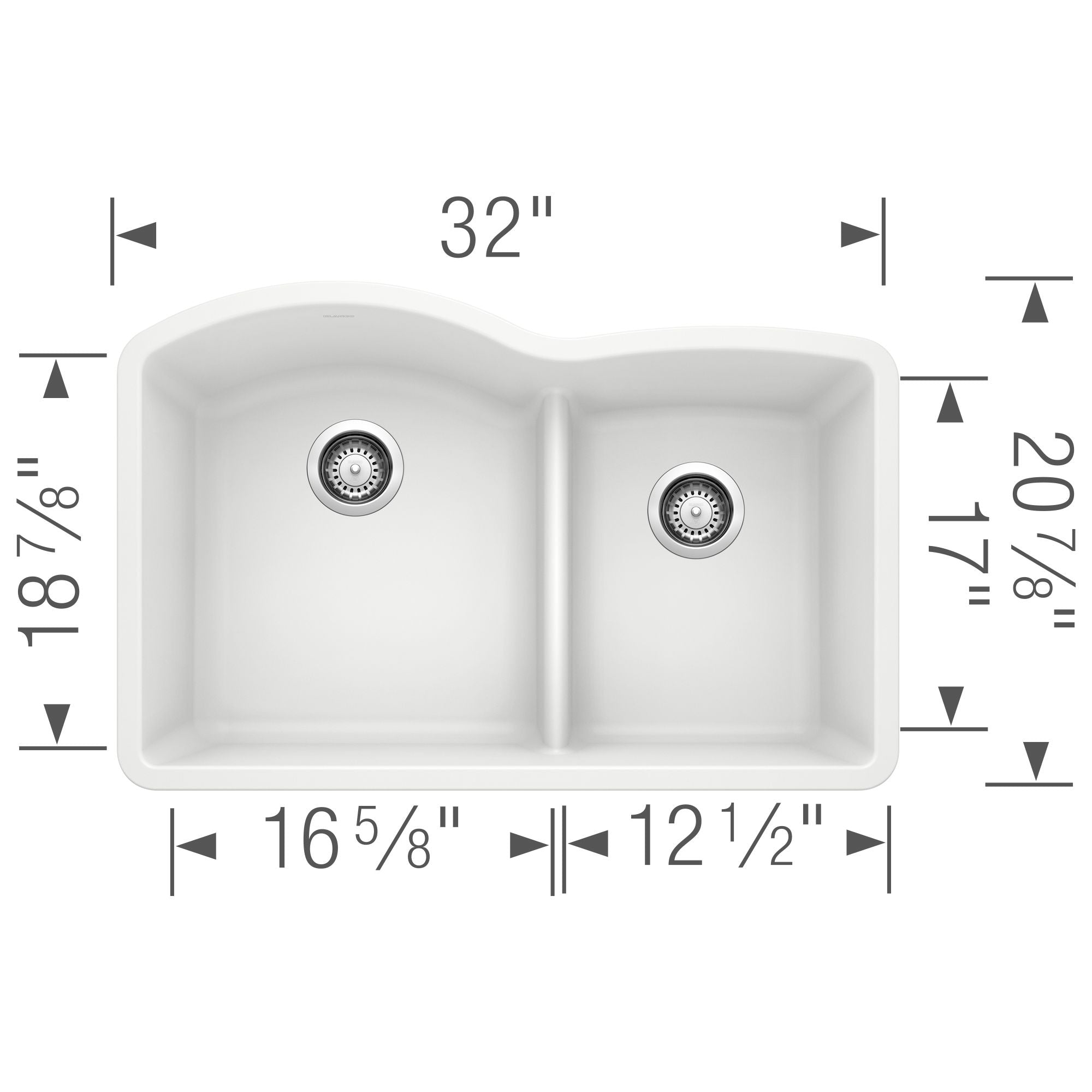 Blanco Diamond 32" Undermount Granite Composite Kitchen Sink, Silgranit, 60/40 Double Bowl, White, 441593
