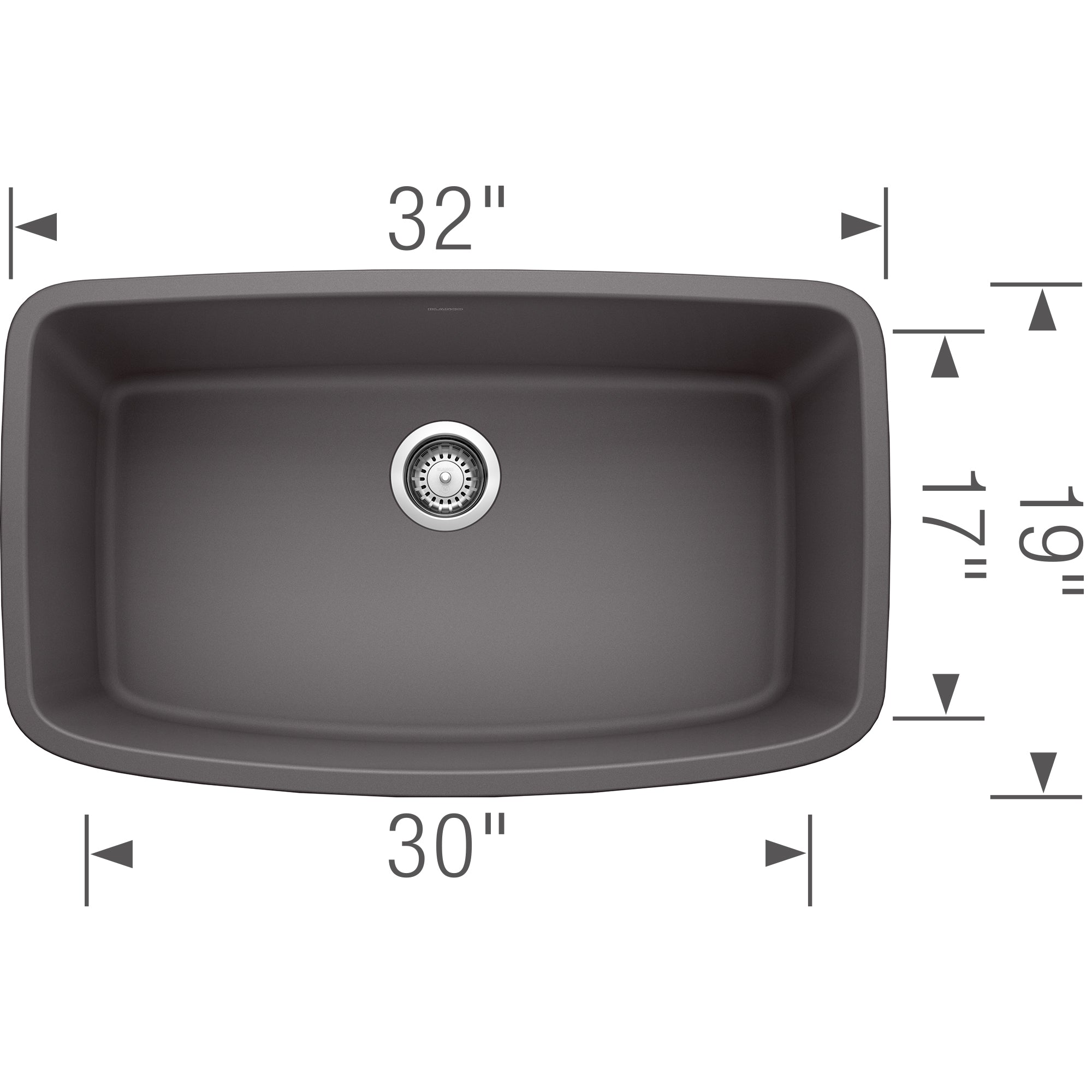 Blanco Valea 32" Undermount Granite Composite Kitchen Sink, Silgranit, Cinder, 441611
