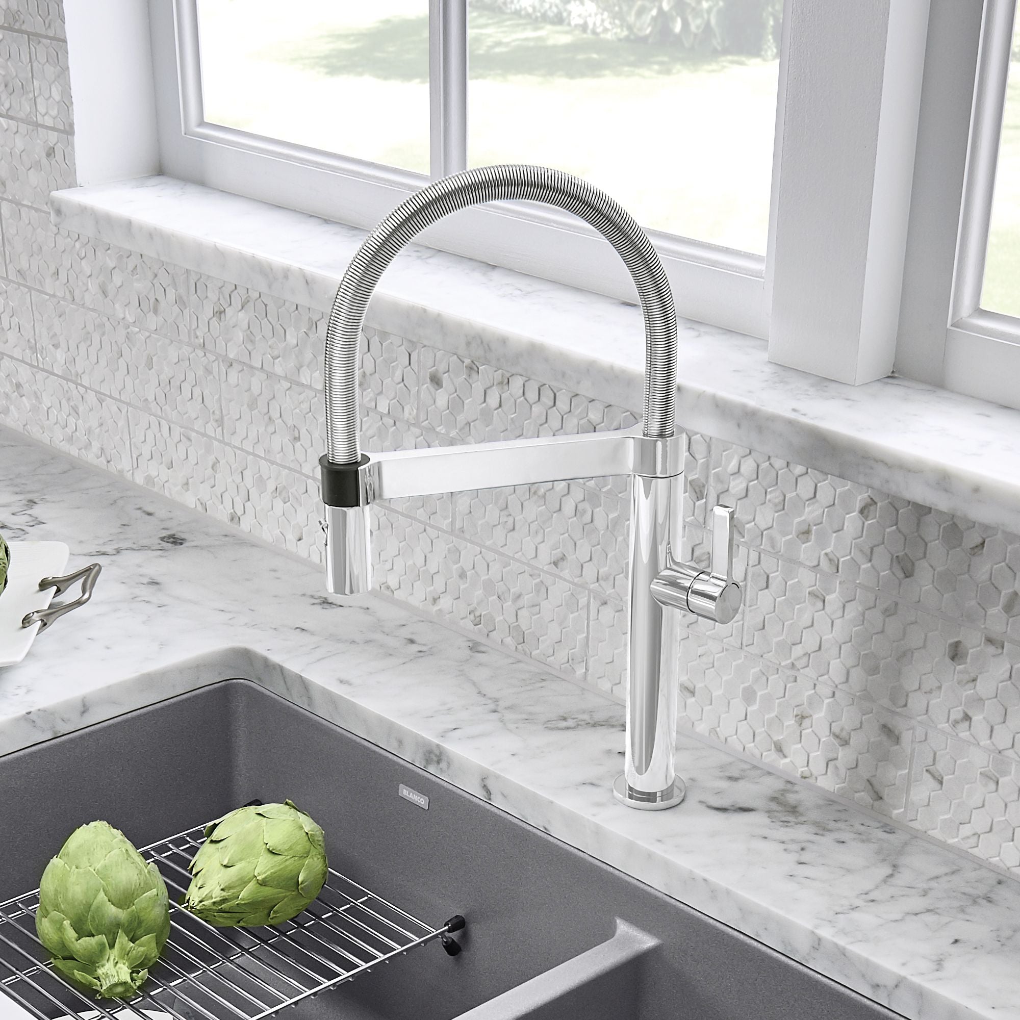 Blanco Culina 2.2 GPM Brass Kitchen Faucet, Semi-Pro, Polished Chrome, 441622