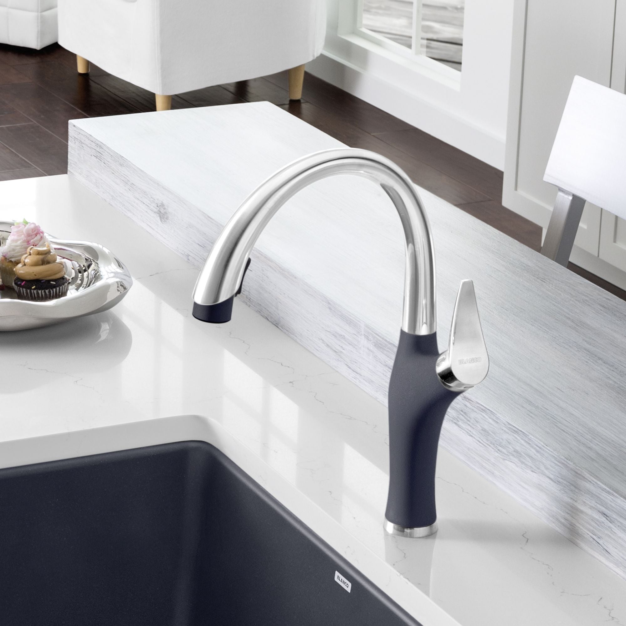 Alternate Image for Blanco Artona 1.5 GPM Brass Kitchen Faucet, Pull-Down, Anthracite/Stainless, 442031