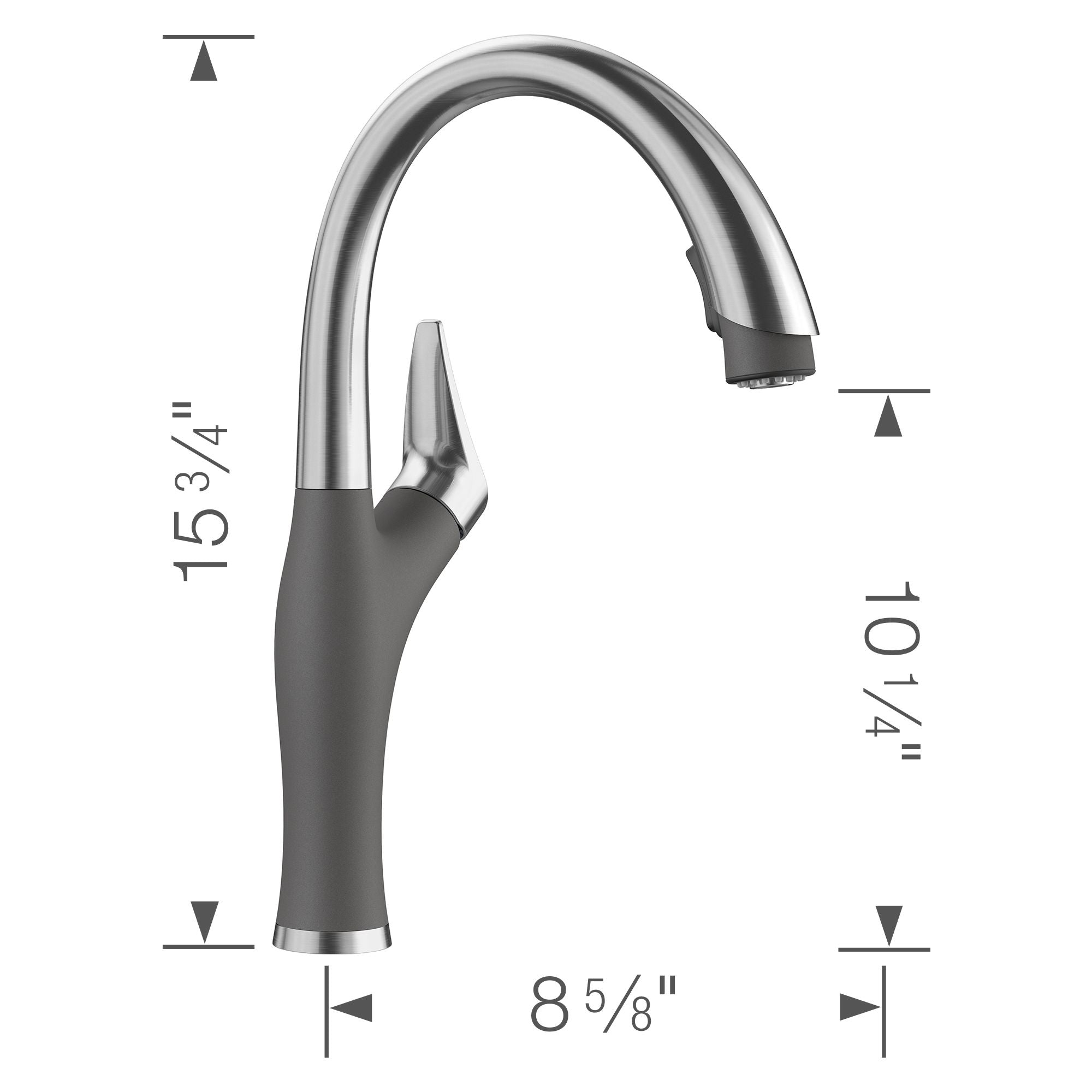 Blanco Artona 1.5 GPM Brass Kitchen Faucet, Pull-Down, Cinder/Stainless, 442033