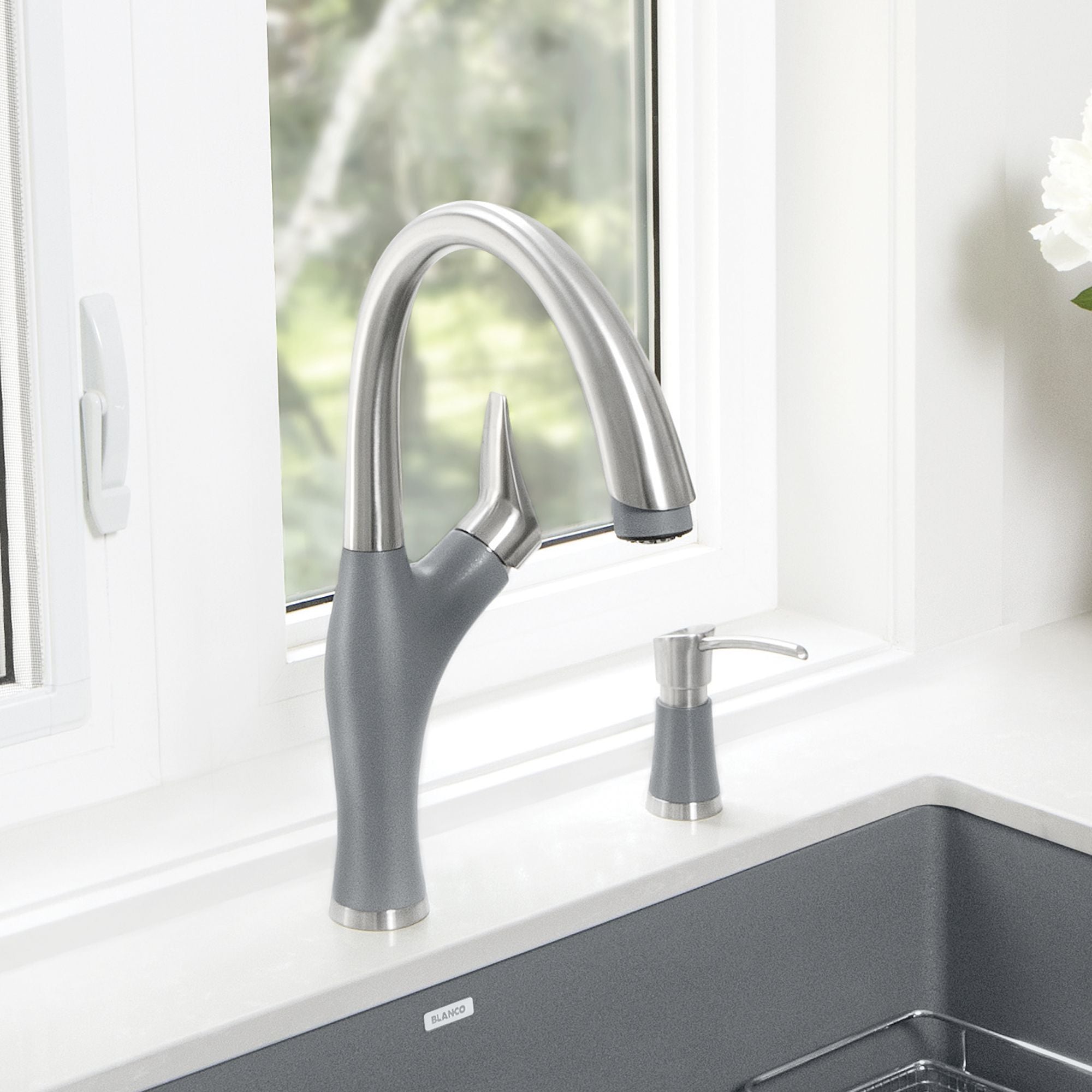 Alternate Image for Blanco Artona 1.5 GPM Brass Kitchen Faucet, Pull-Down, Metallic Gray/Stainless, 442034