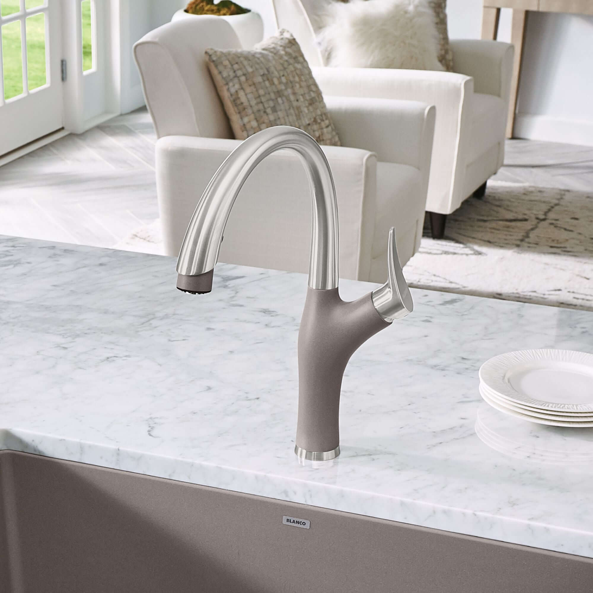 Alternate Image for Blanco Artona 1.5 GPM Brass Kitchen Faucet, Pull-Down, Truffle/Stainless, 442035