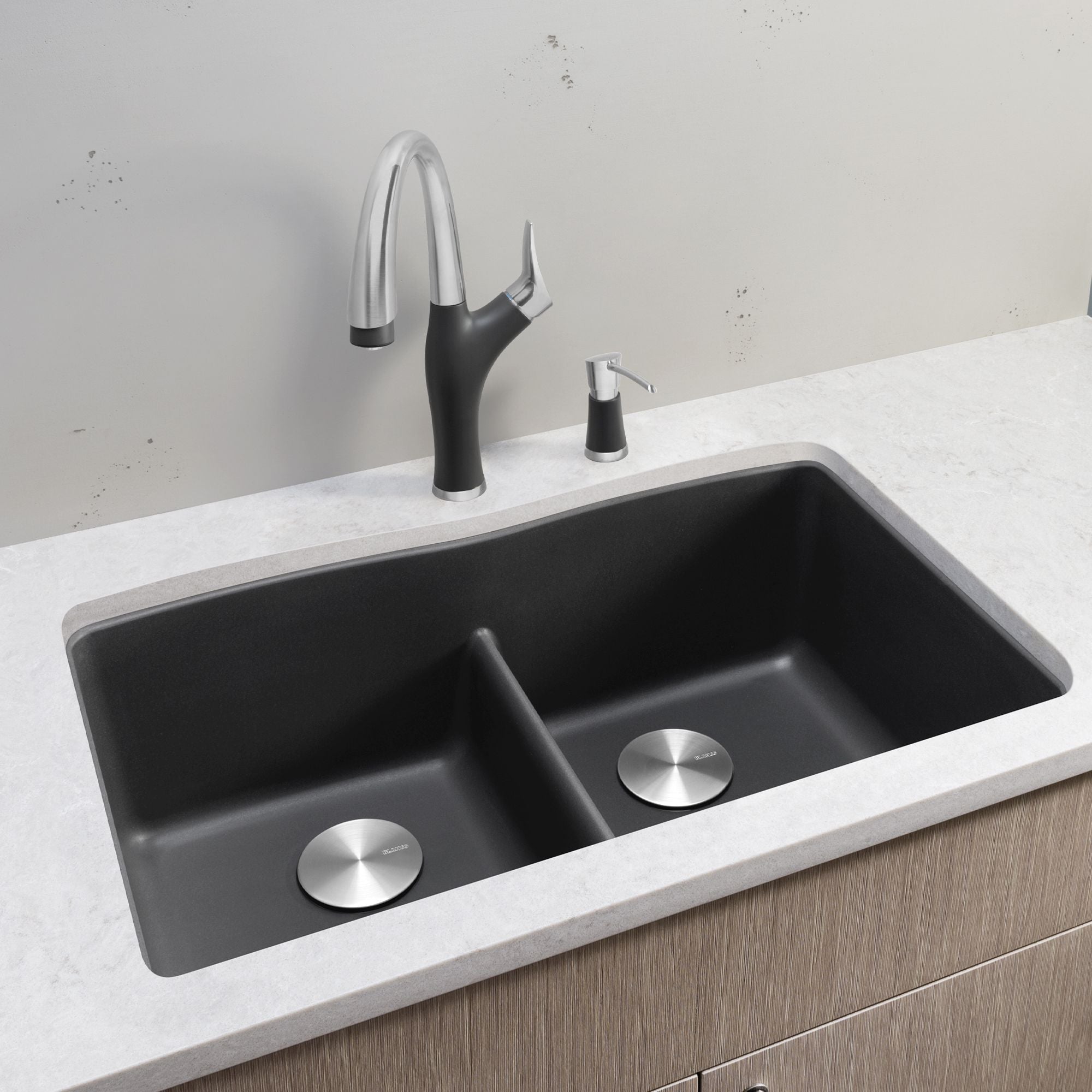 Blanco Diamond 32" Undermount Granite Composite Kitchen Sink, Silgranit, 50/50 Double Bowl, Cinder, 442071