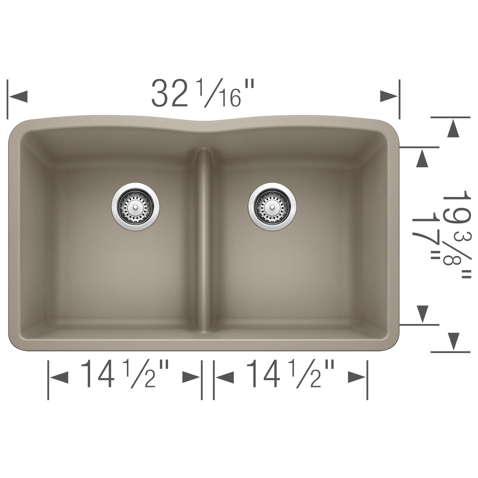 Alternate Image for Blanco Diamond 32" Undermount Granite Composite Kitchen Sink, Silgranit, 50/50 Double Bowl, Truffle, 442072